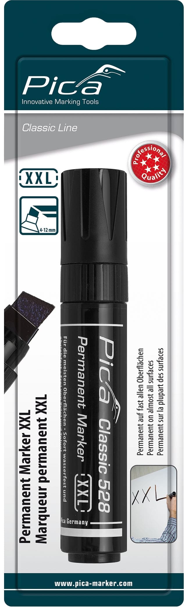 PICA Classic Permanent Marker XXL, 528/46/SB, Keilspitze, schwarz