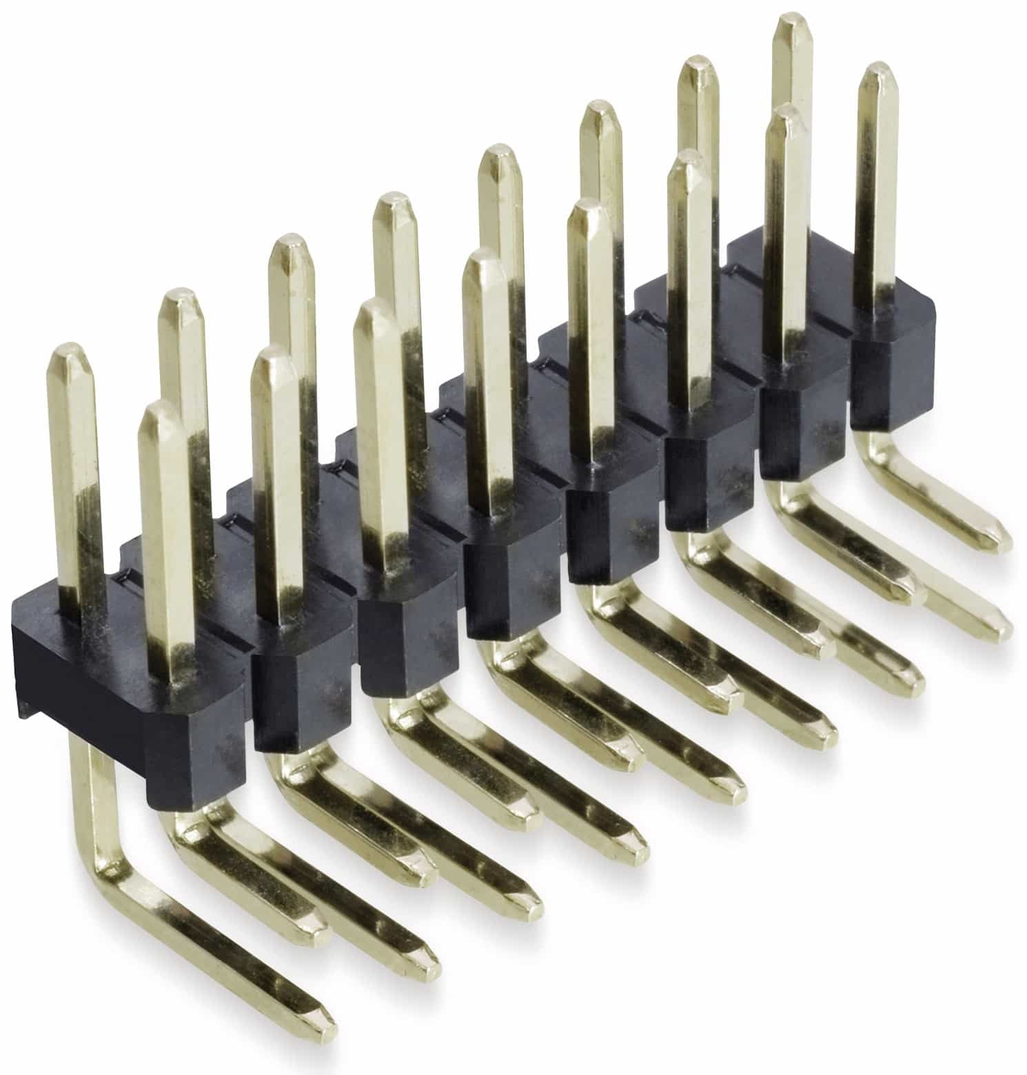 Stiftleiste, 2 x 8, 2,54 mm, gewinkelt, 0,8µ Au (Gold), 5 Stück