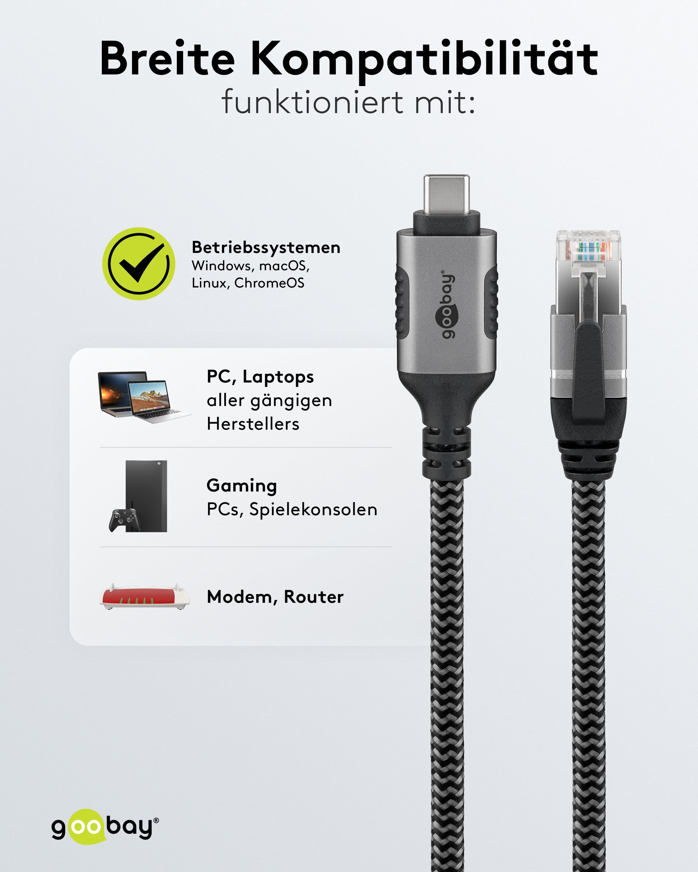 GOOBAY Ethernet-Kabel CAT6 USB-AC 3.1 auf RJ45 1m