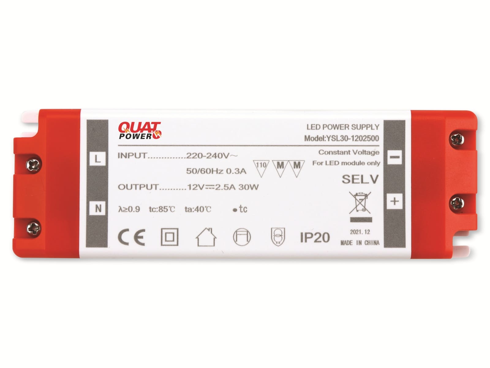 QUATPOWER LED-Schaltnetzteil YSL30-1202500, 12 V-, 30 W