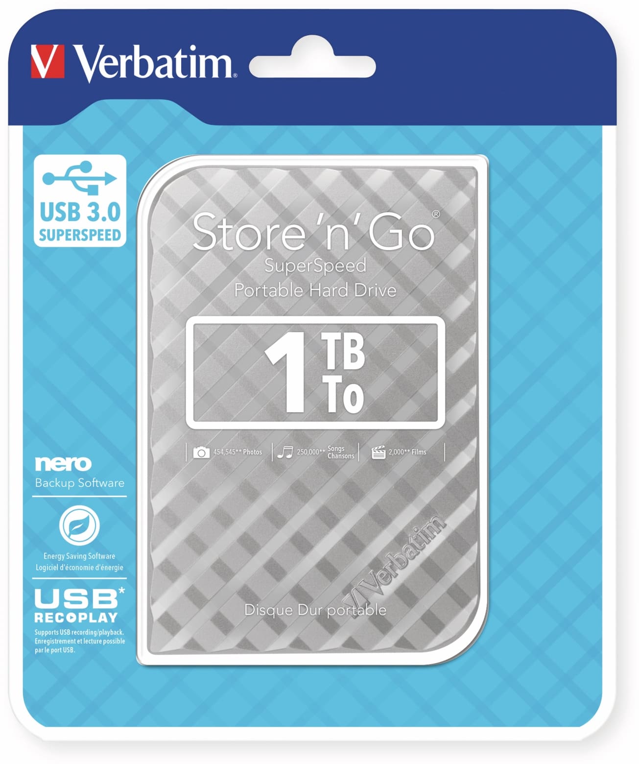 VERBATIM USB3.0 HDD Store´n´Go Gen2, 1 TB, silber