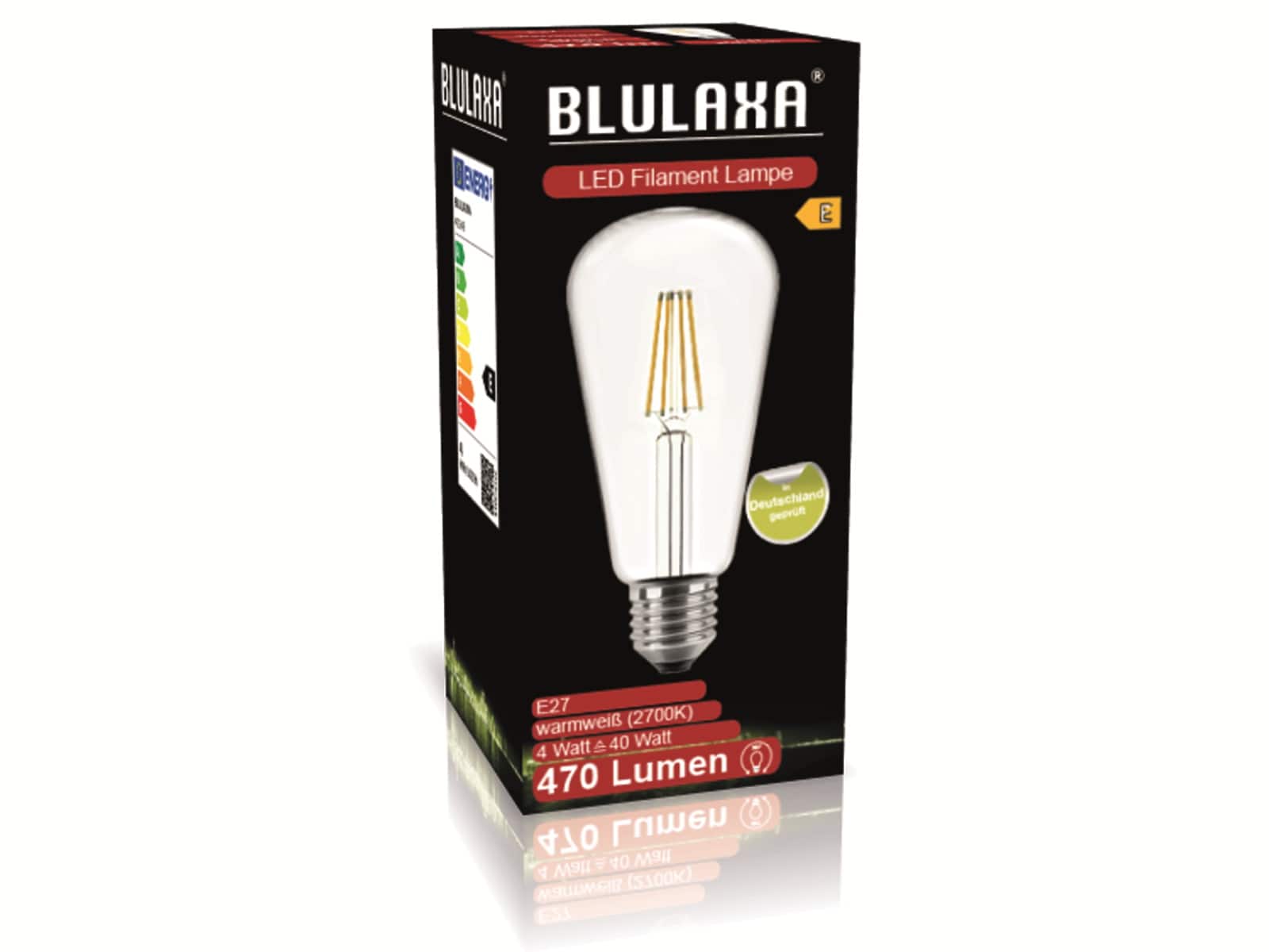 BLULAXA LED-Filament-Lampe, ST64, E27, EEK: E, 4 W, 470 lm, 2700 K