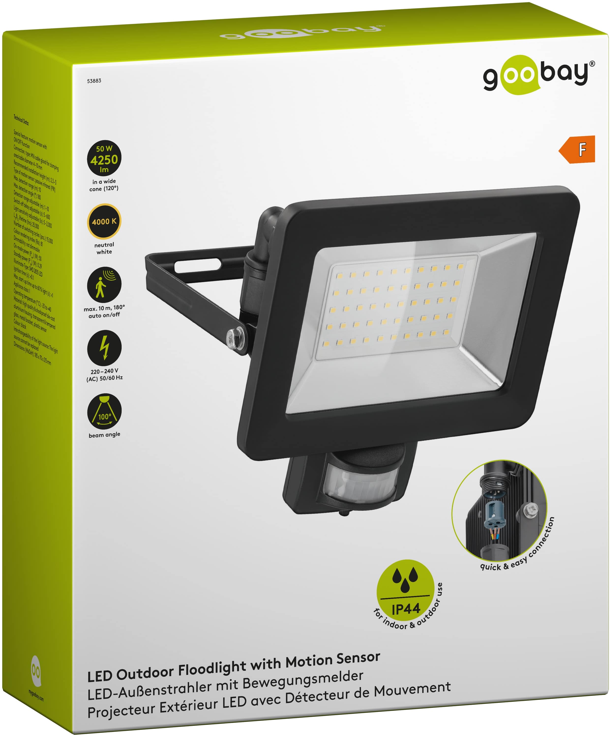 GOOBAY LED-Fluter mit Bewegungsmelder, 50W, 4250lm, 4000K, schwarz