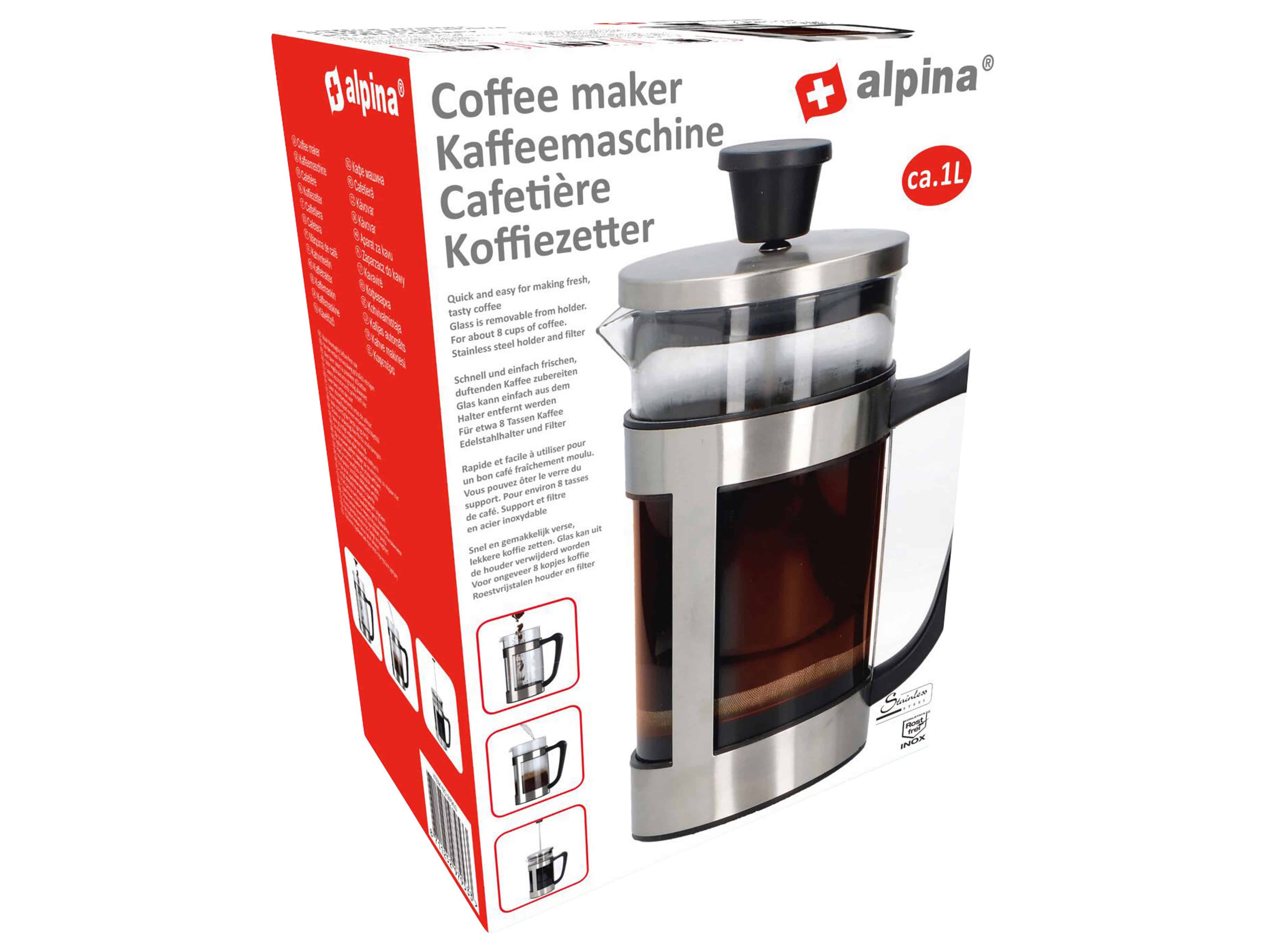 ALPINA Kaffeezubereiter, 1 L, 10x21,5 cm, Glas