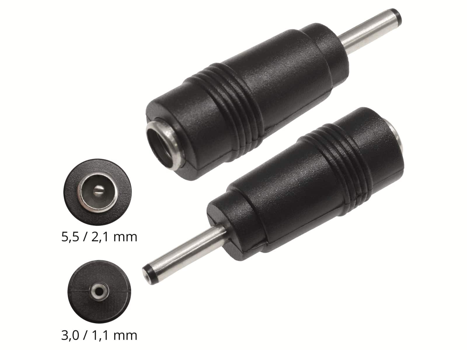 Hohlsteckeradapter, 5,5/2,1 Hohlkupplung auf 3,0/1,1 Hohlstecker