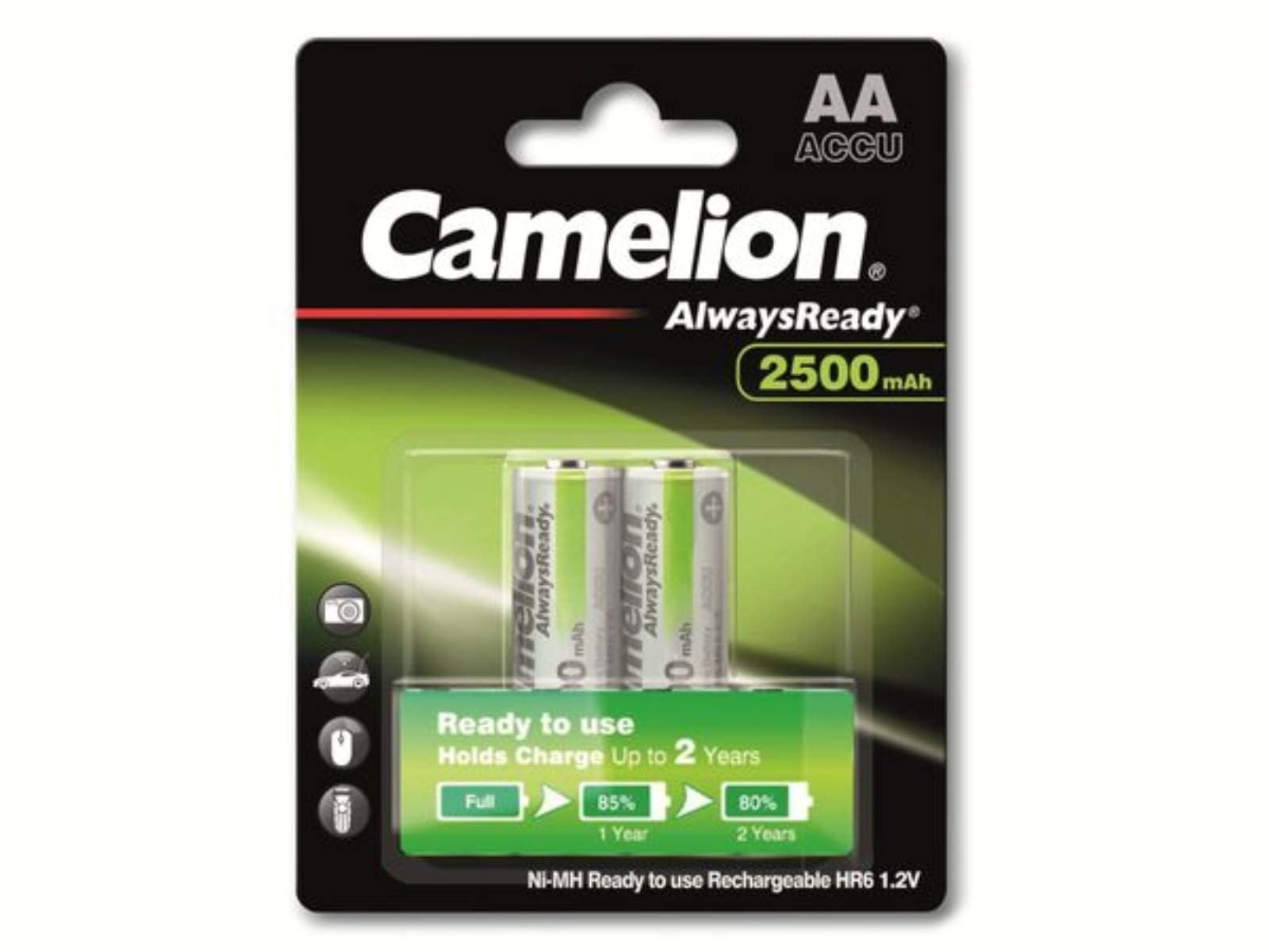 CAMELION NiMH-Mignon-Akku AlwaysReady, 2500 mAh, 2 Stück