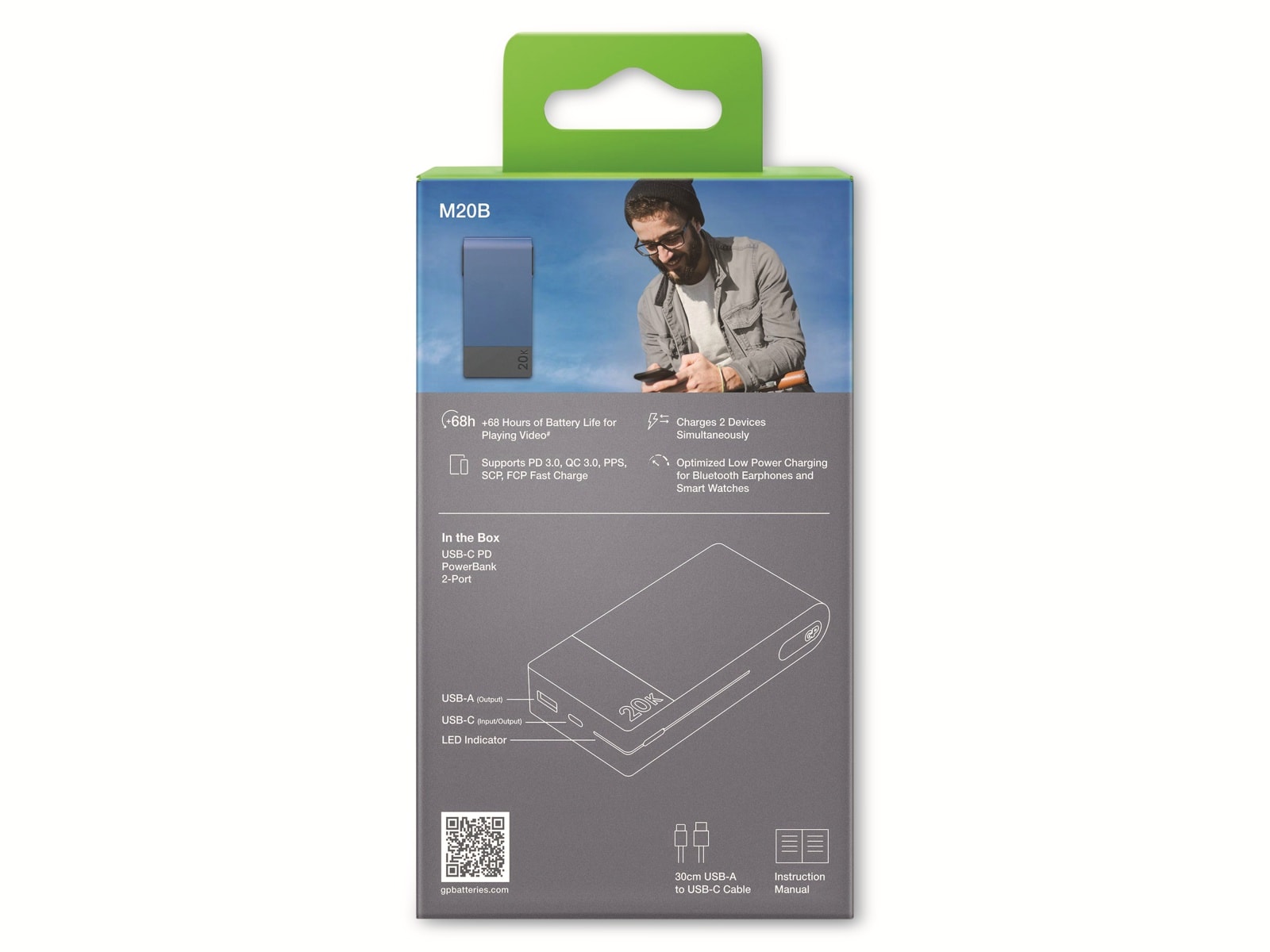 GP PowerBank, MP10B, 20.000mAh, blau, USB-A/USB-C, max 22,5W