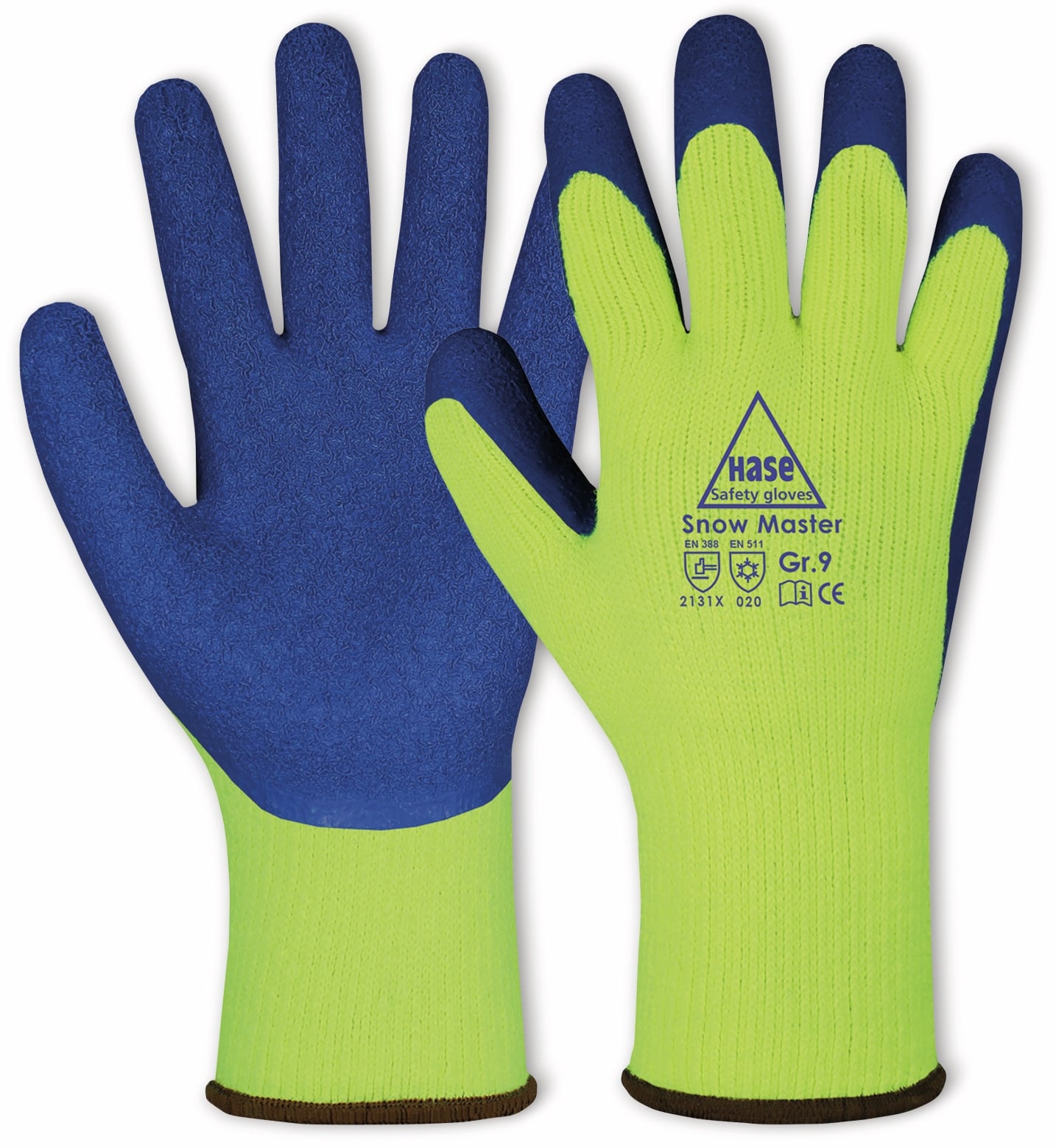 HASE SAFETY GLOVES Latex-Arbeitshandschuh Winter, EN 388, EN 420, EN 511, gelb/blau, Größe 9