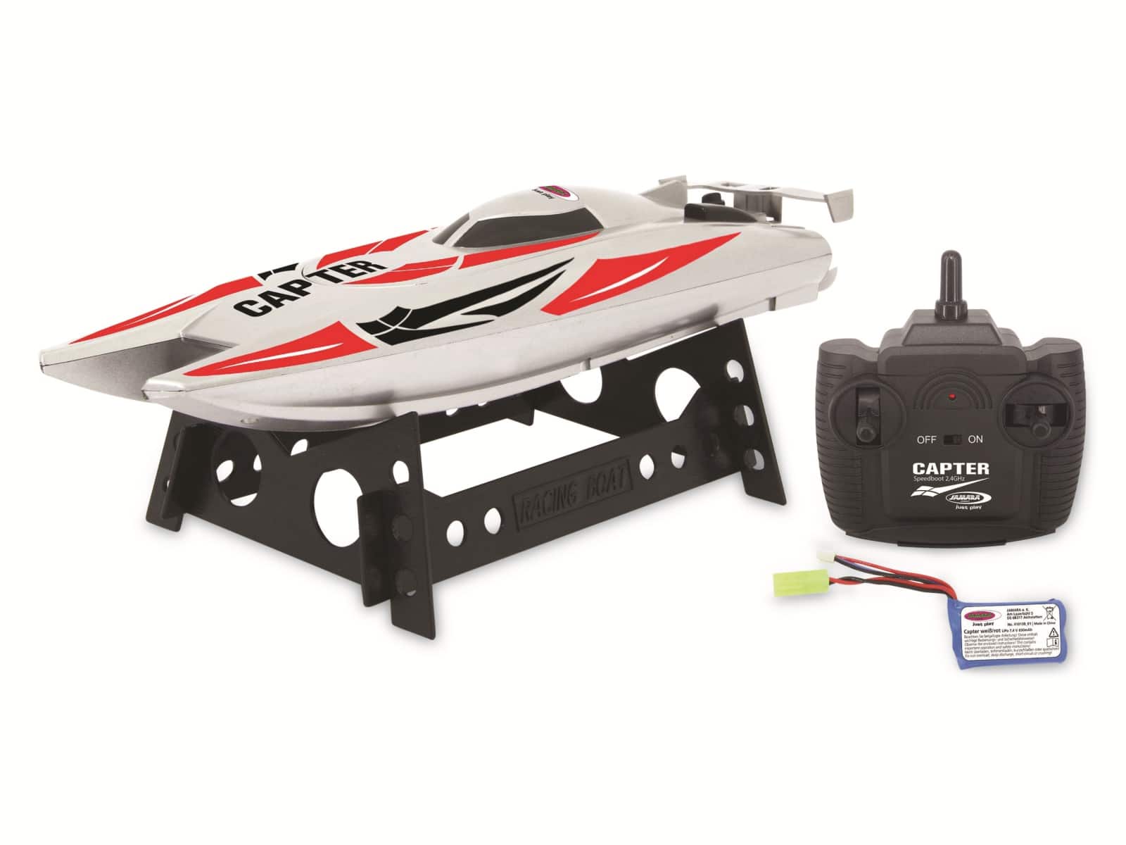 JAMARA Speedboot Capter, weiß/rot, LiPo, 7,4 V, 2,4 GHz