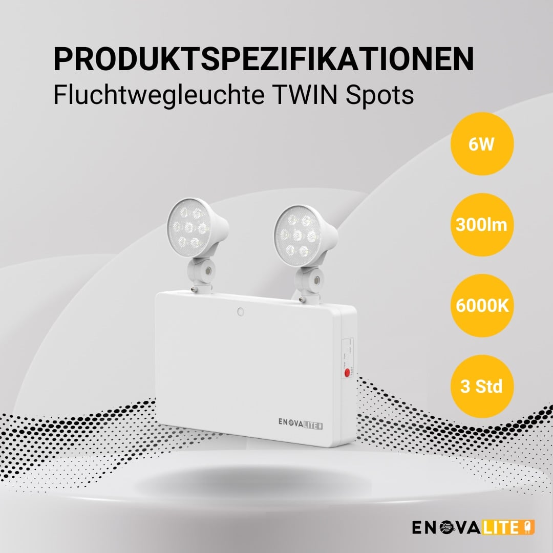 ENOVALITE LED-Fluchtwegleuchte, 6 W, Twin-Spot, Wandmontage