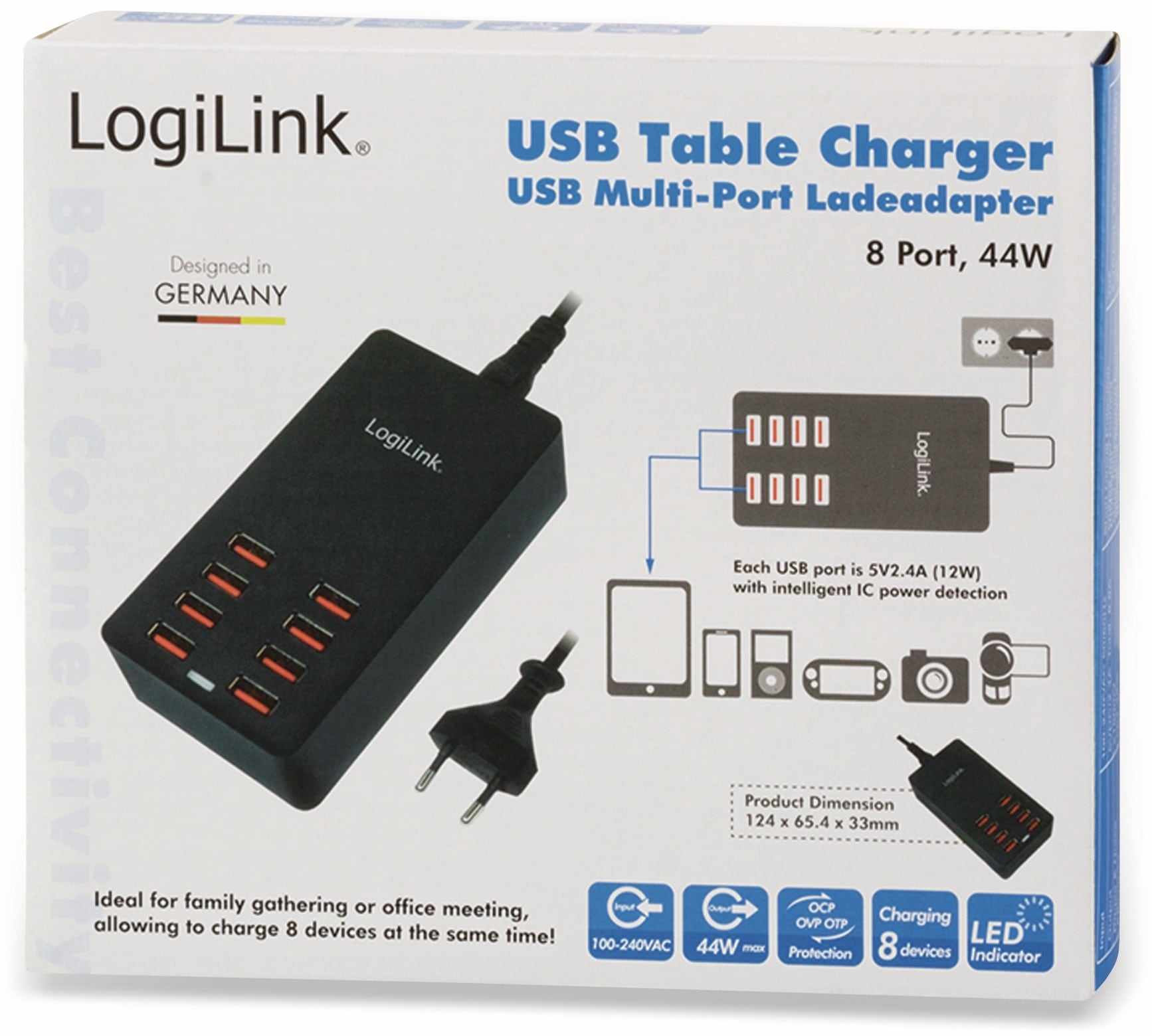 LOGILINK USB-Lader, PA0140, 8-fach, 44W, Tischgerät
