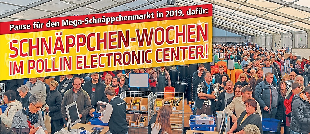 Der Mega-Schnäppchenmarkt macht in 2019 Pause, für 2020 ist eine Neuauflage geplant. In diesem Jahr können sich die Kunden während der Schnäppchen-Wochen im November und Dezember im Electronic Center eindecken