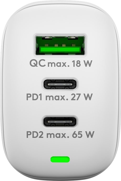 GOOBAY USB-Lader 61759, 3-fach, 3 A, 65 W, 2x USB-C PD, 1x USB-A QC, weiß