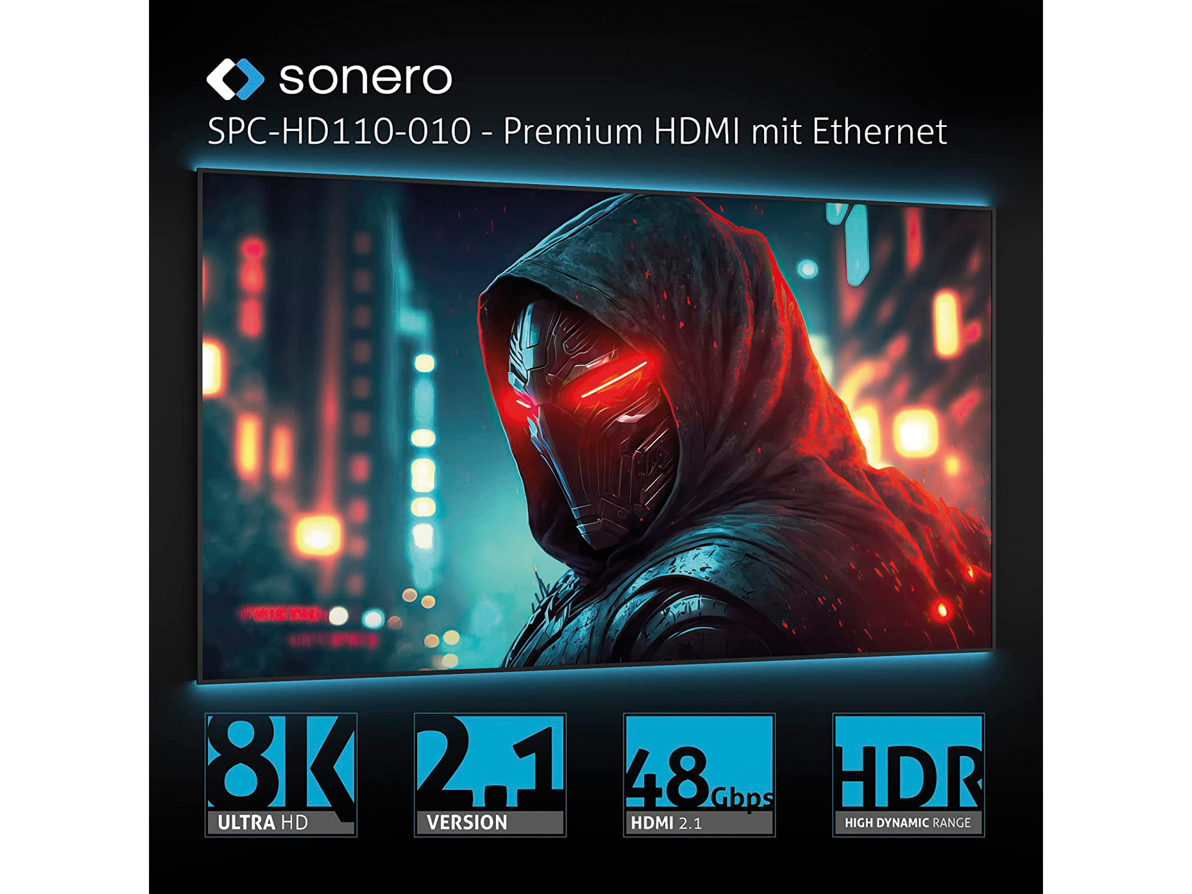 SONERO HDMI-Kabel, 8K60, grau/blau, 3 m