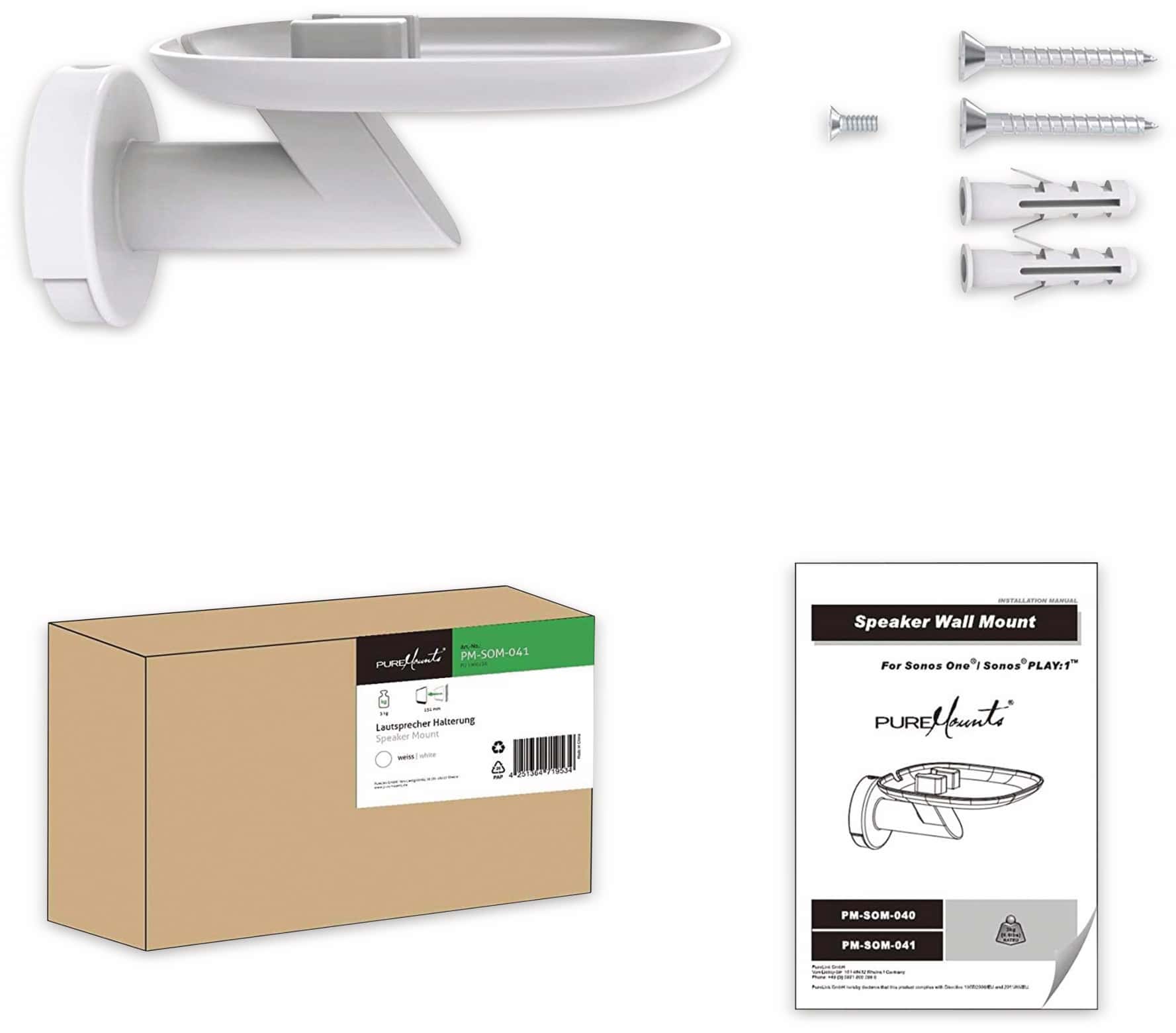 Puremounts Lautsprecher-Wandhalterung PM-SOM-041, für Sonos One, weiß