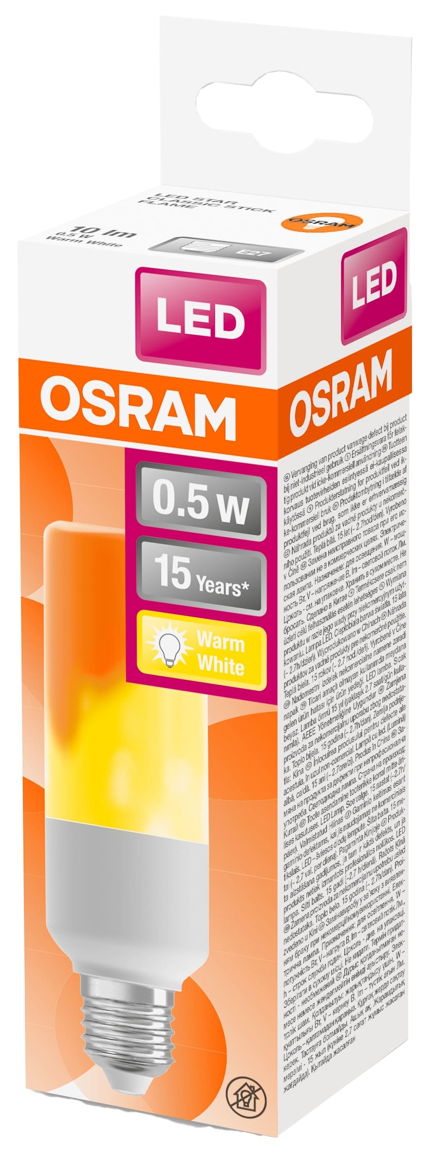 OSRAM Deko LED-Lampe Star Classic Stick Flame, E27, 0,5 W, 10 lm, 1500 K, Flammeffekt