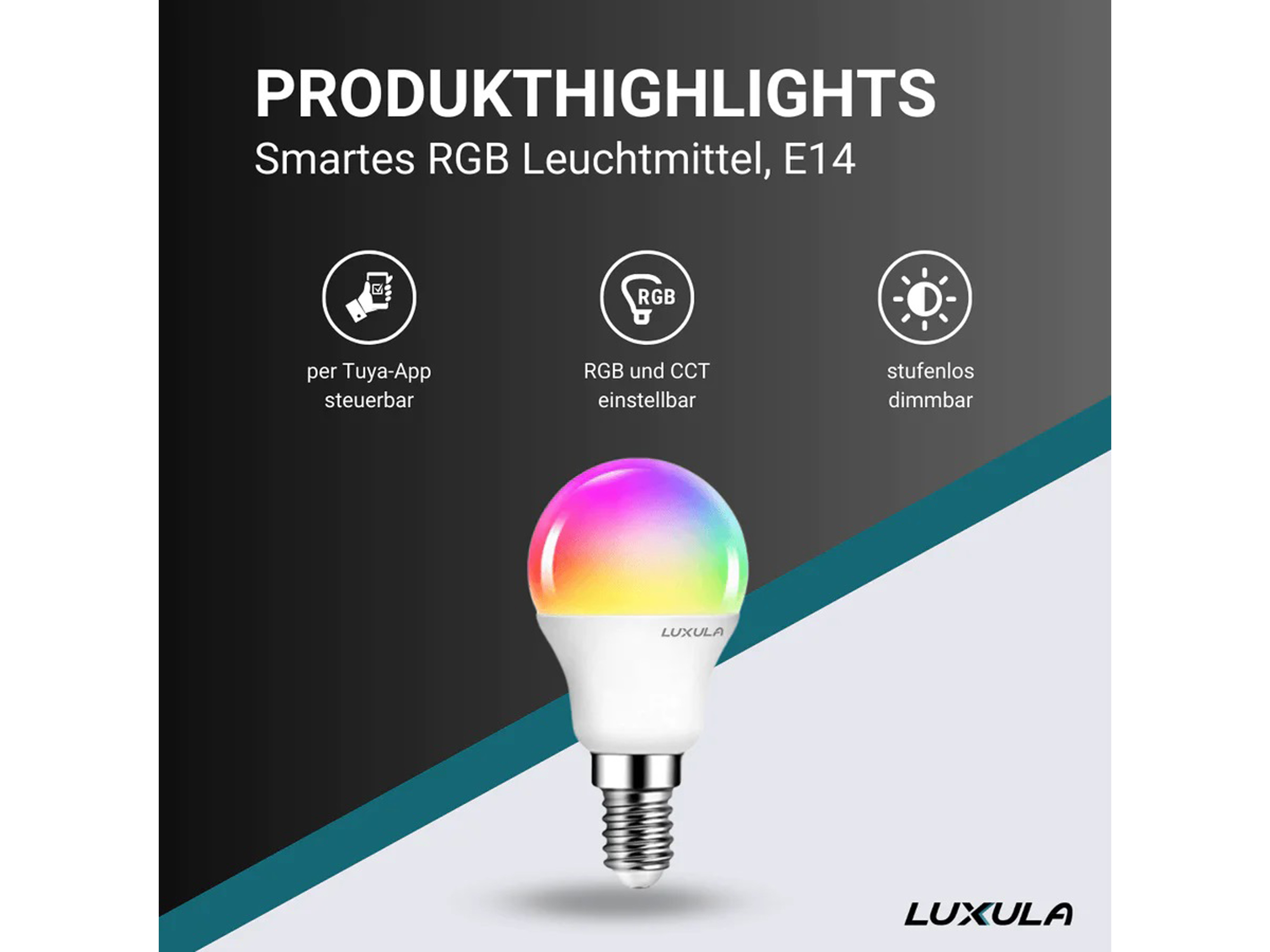 LUXULA LED-Lampe, Tropfenform, SMART, E14, EEK: F, 5W, 454lm, RGBTW