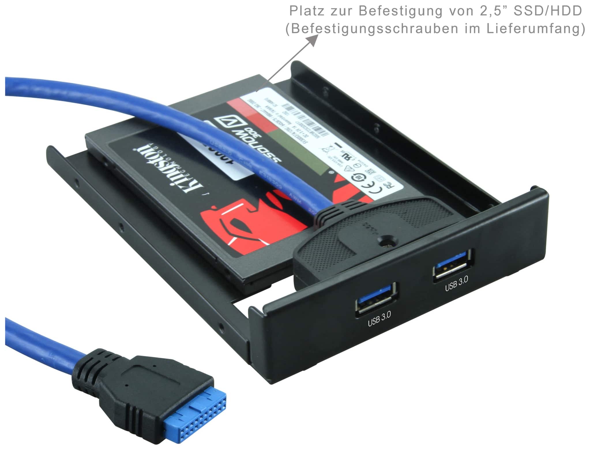 USB 3.0 Frontpanel PA-3,5L, 2x USB 3.0, mit SSD Halterung