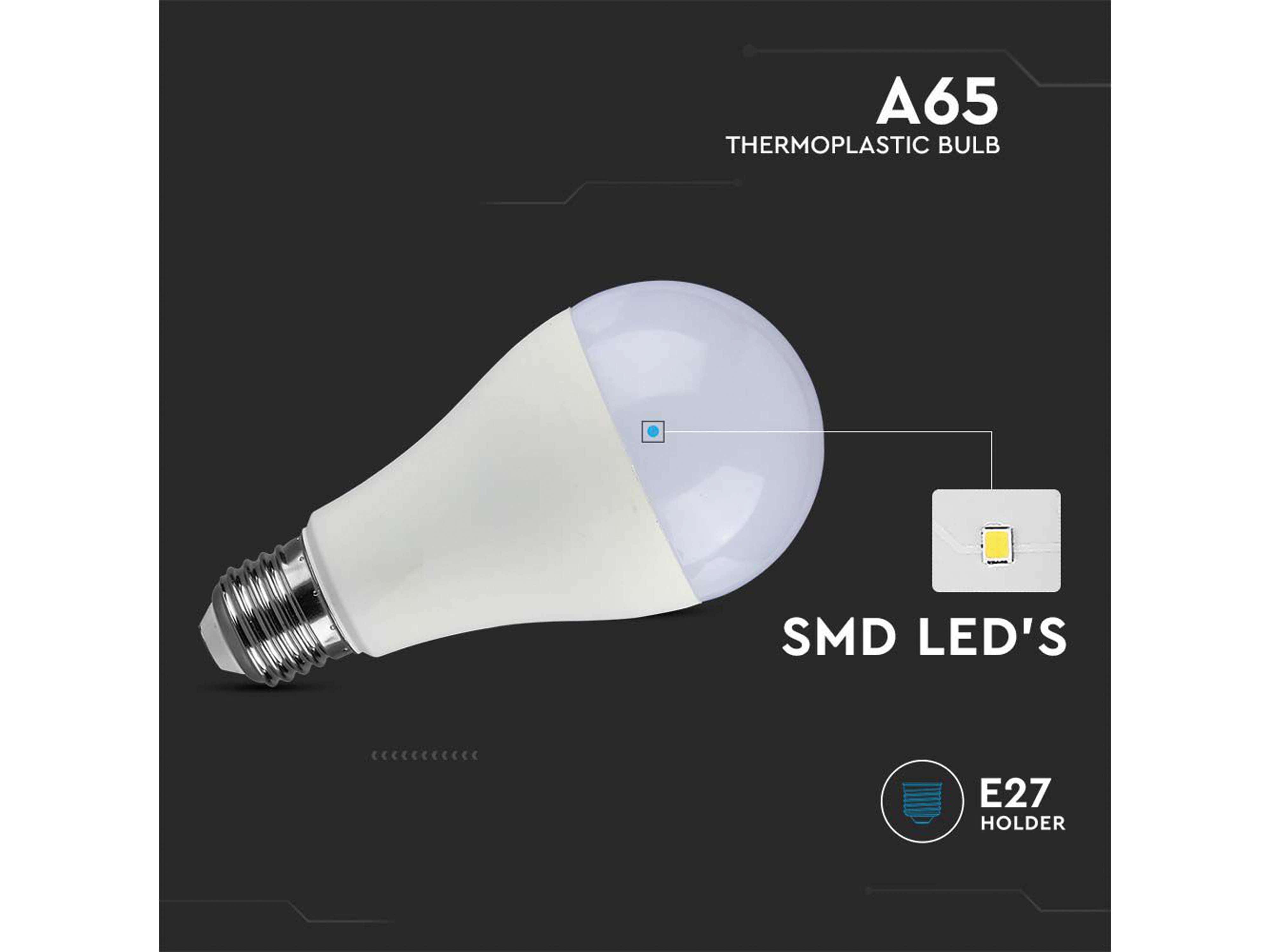 V-TAC LED-Lampe, Tropfenform, E27, EEK: F, 15W, 1521lm, 4000K, 5 Stück