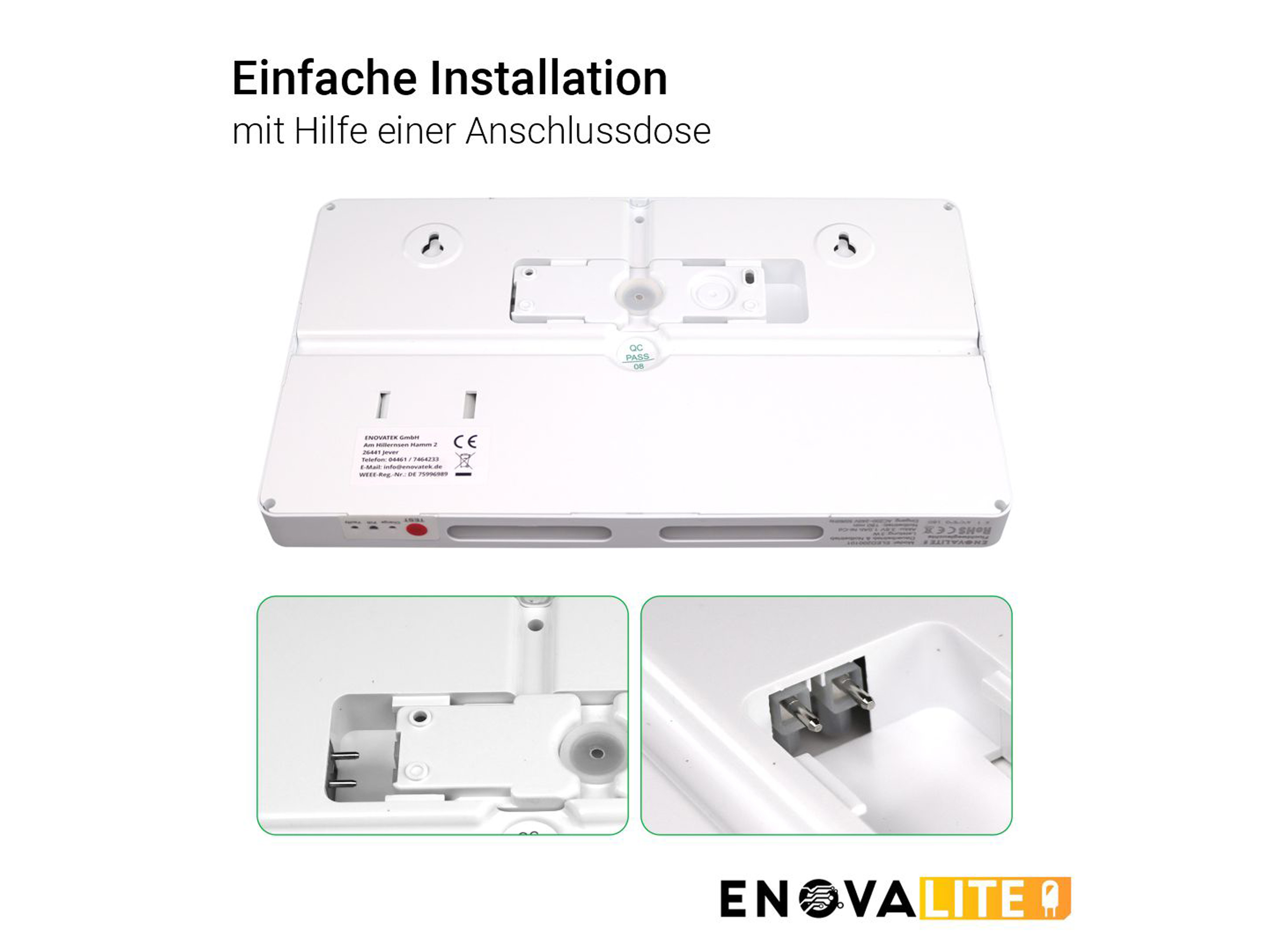 ENOVALITE LED-Fluchtwegleuchte, 200101, inkl. Notstromeinheit, TEST-Funktion