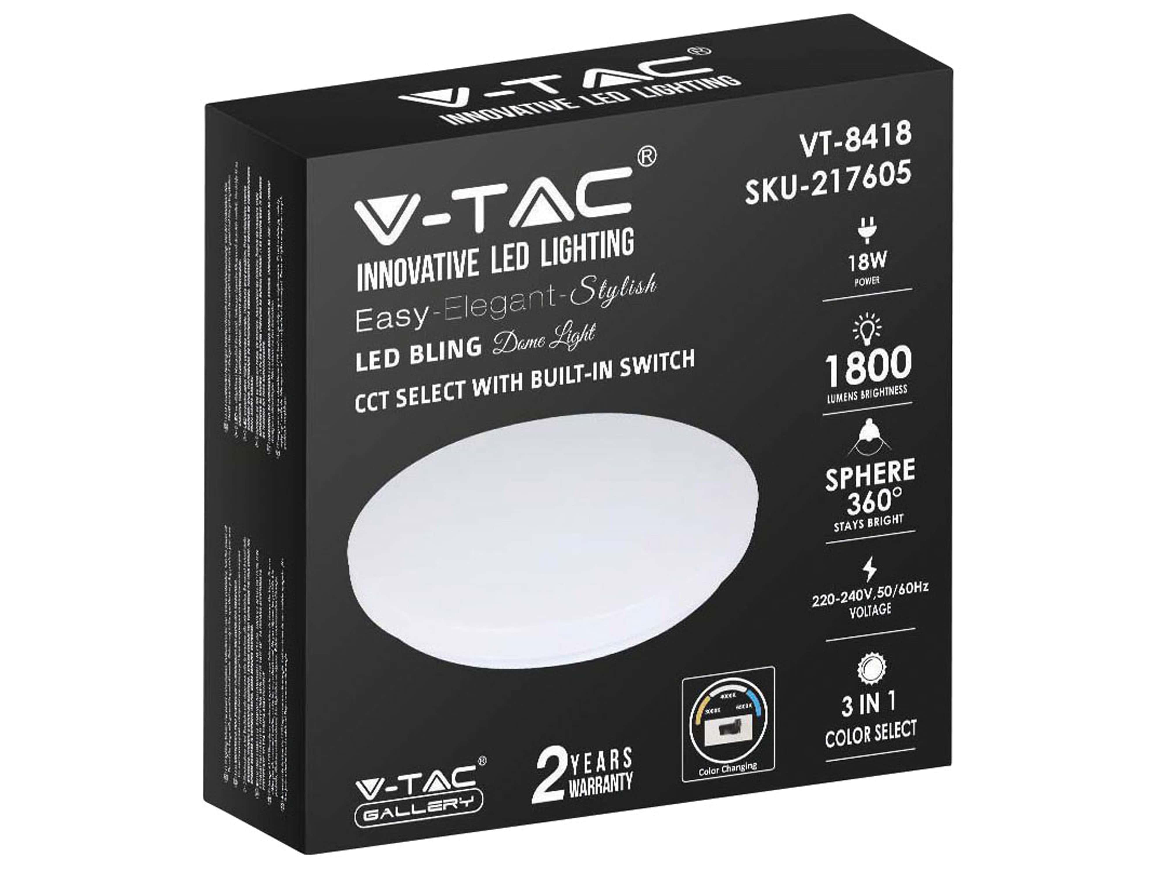 V-TAC LED-Deckenleuchte VT-8418, Kuppel, 310mm, 18W, TW