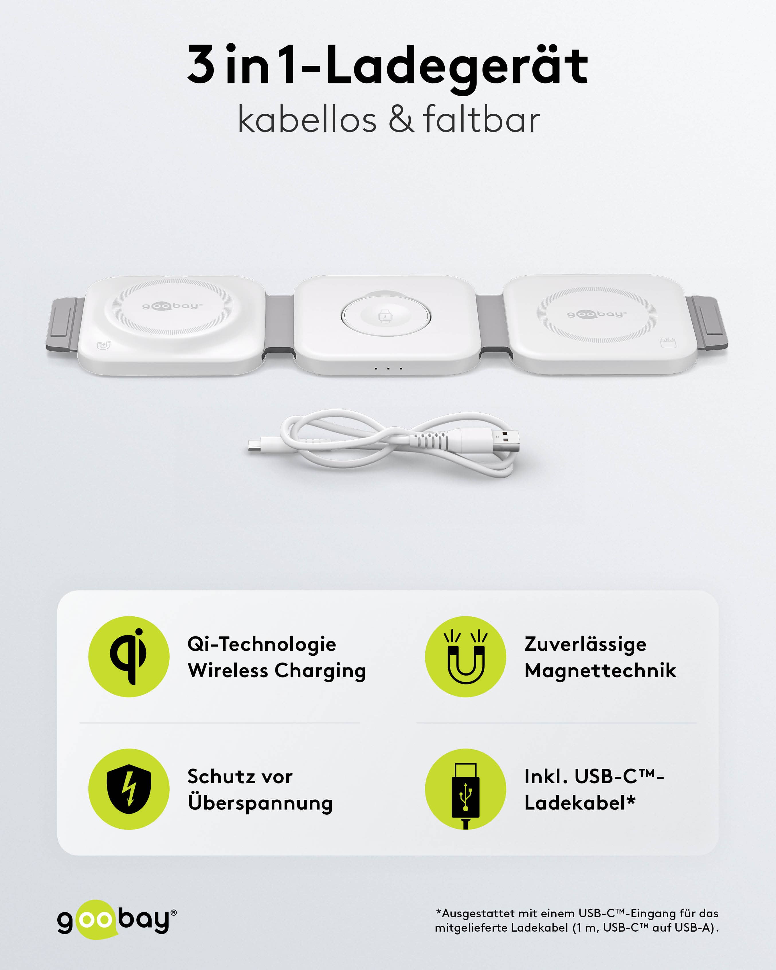 GOOBAY 3 in 1 Qi-Charger ,15 W, Induktionsladegerät, 