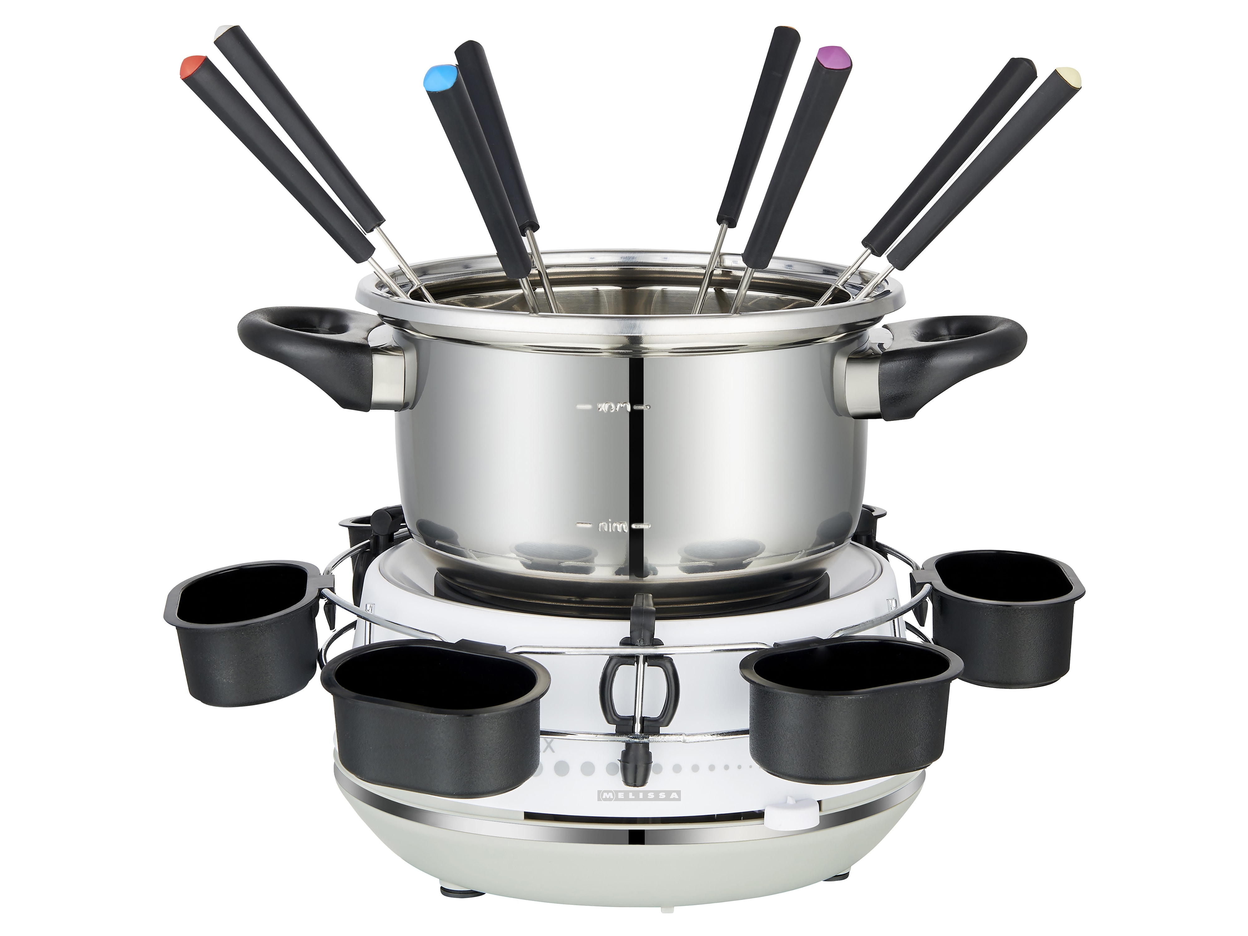 MELISSA Fondue-Set 16310230, 1200 W, 2 L, 8 Fonduegabel, Edelstahl, weiß 