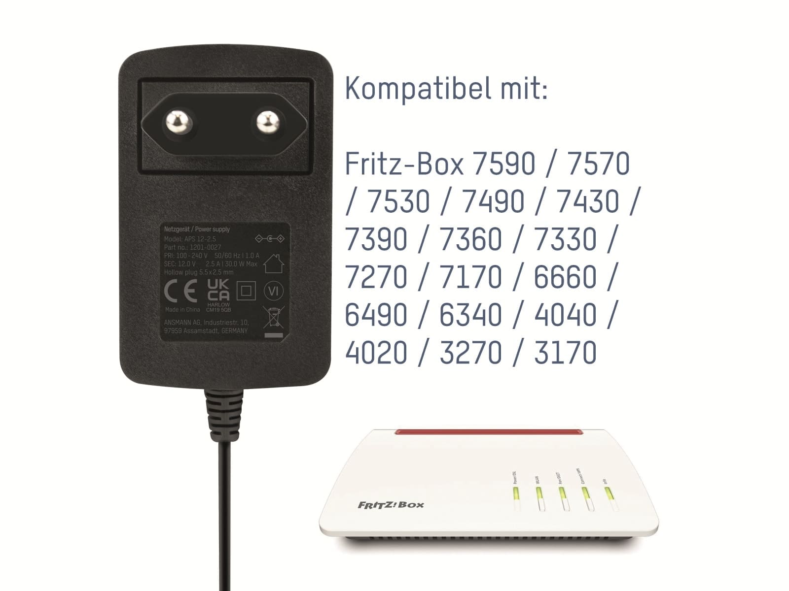 ANSMANN Router-Netzteil APS 12-2.5, 12V- DC, kompatibel mit Fritz-Box