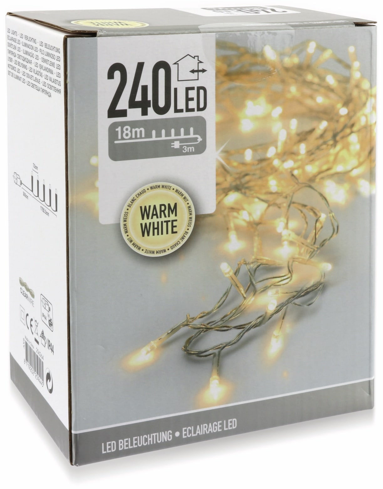 LED-Lichterkette, 240 LEDs, warmweiß, 230V~, IP44, Innen/Außen, silber/transparent