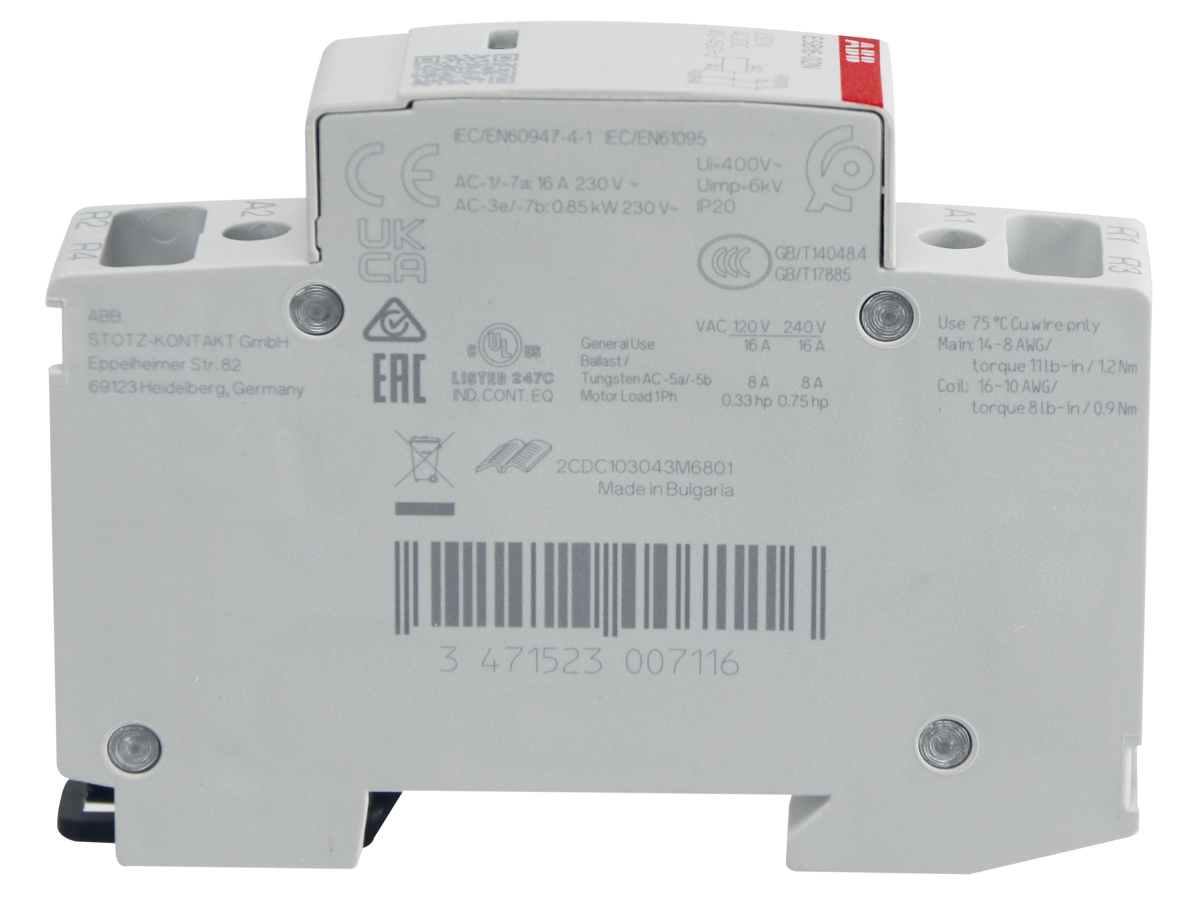 ABB Installationsschütz ESB16-02N-06, 16 A, 0S/2Ö, 230 V