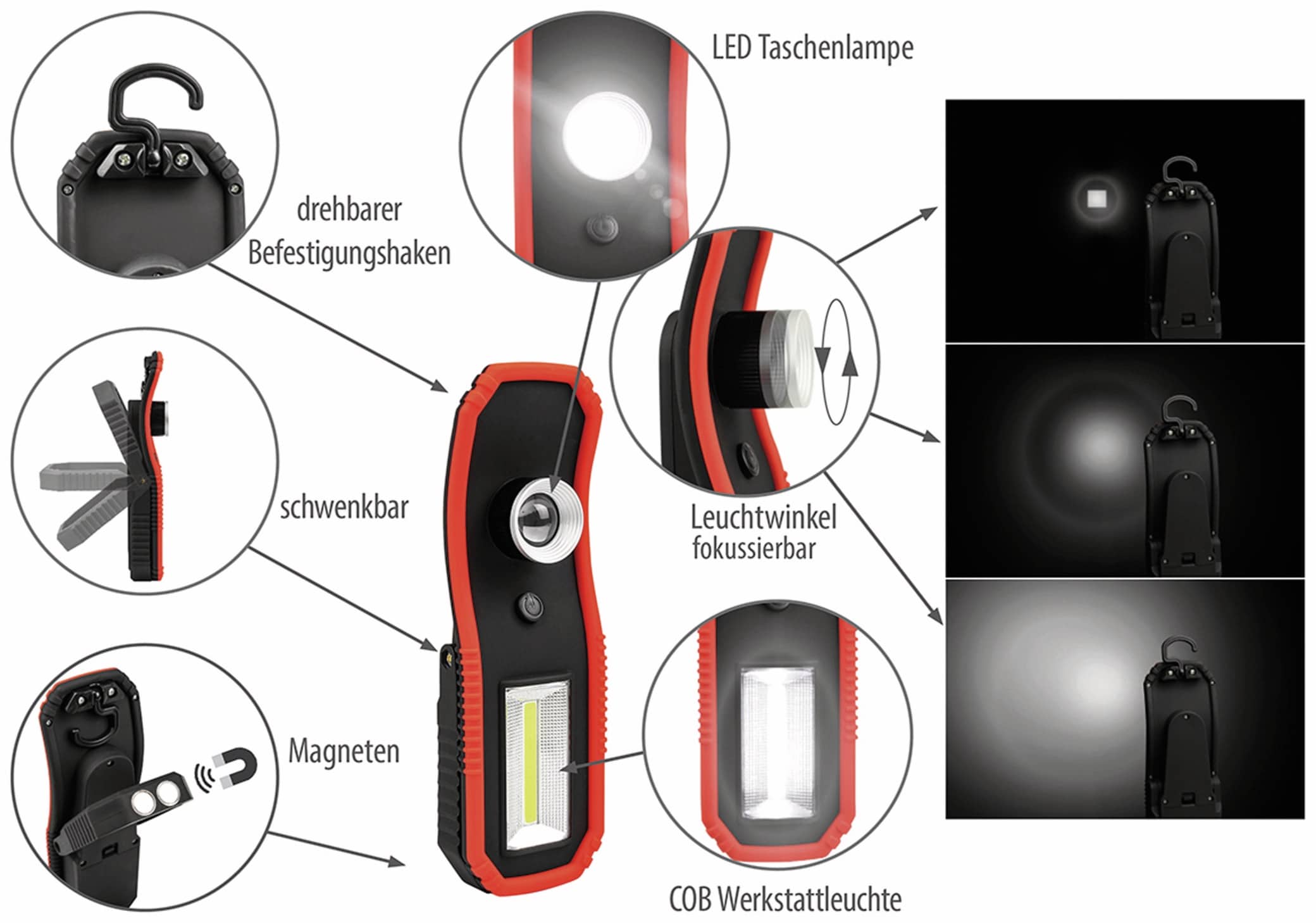 EUFAB LED-Arbeitsleuchte 13450 batteriebetrieben rot/schwarz