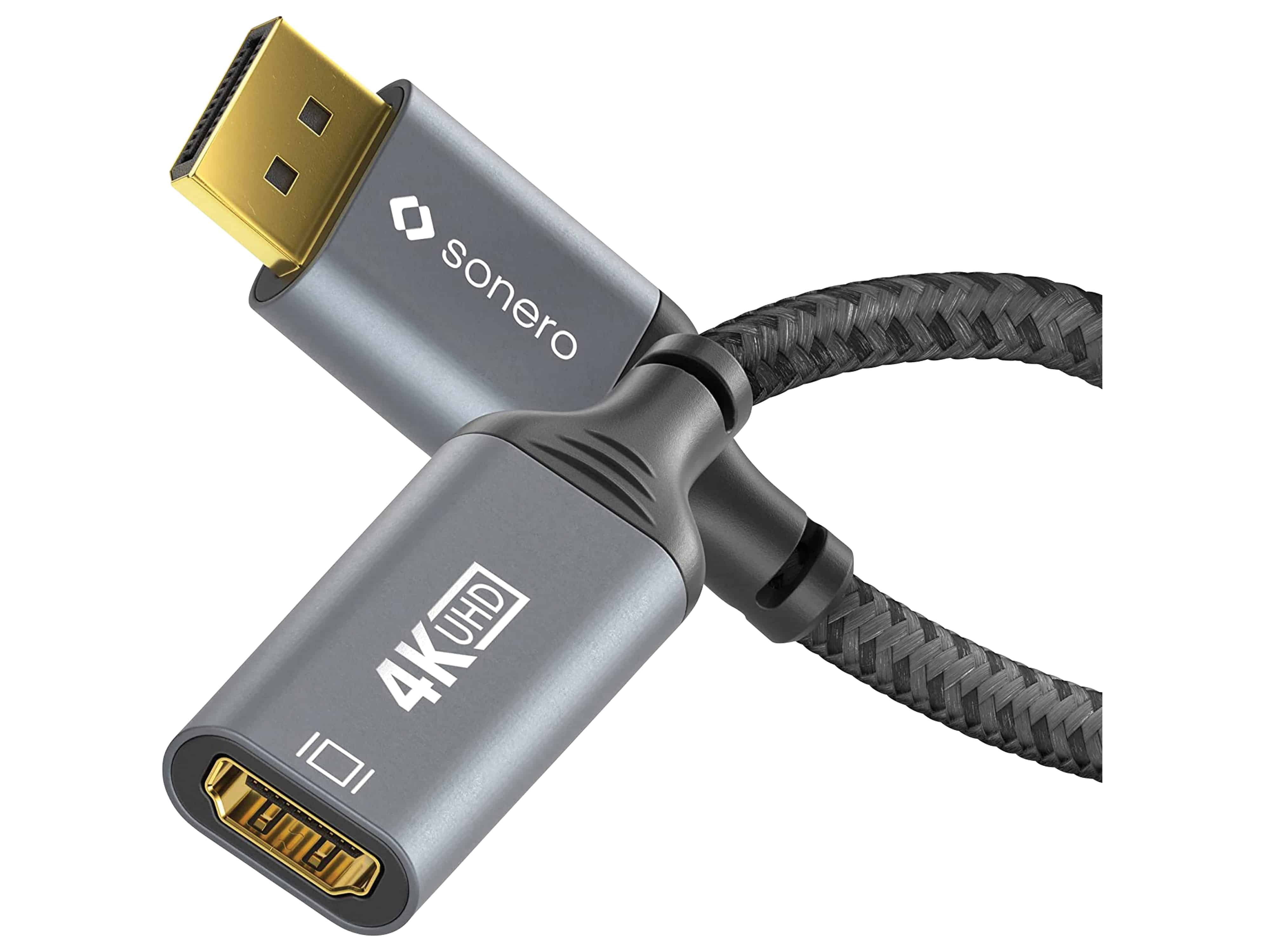 SONERO DisplayPort-Adapterkabel, DP auf HDMI, 4K60, grau/schwarz, 10 cm