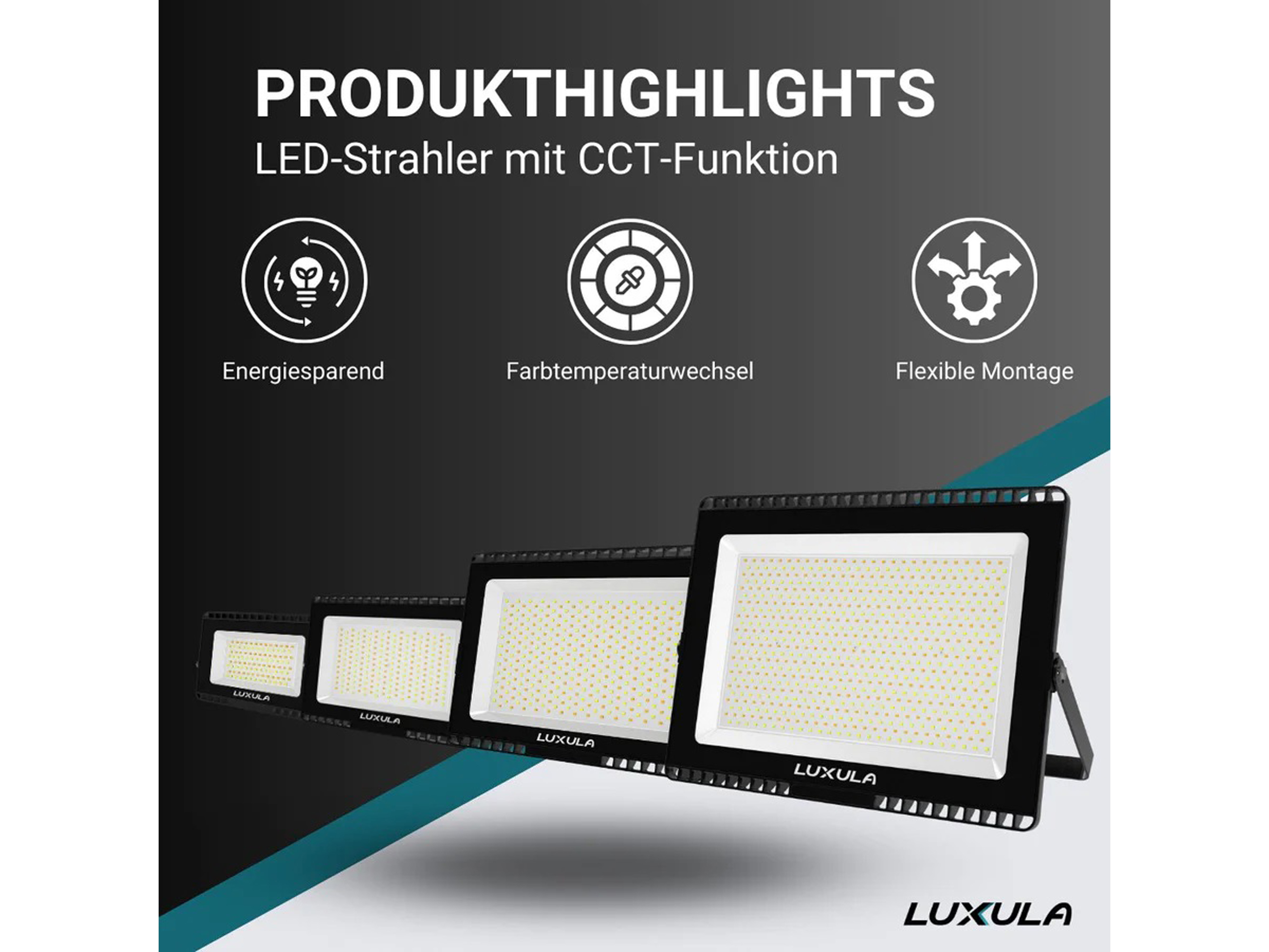 LUXULA LED-Fluter, EEK: F, 150W, 15000lm, CCT, schwarz
