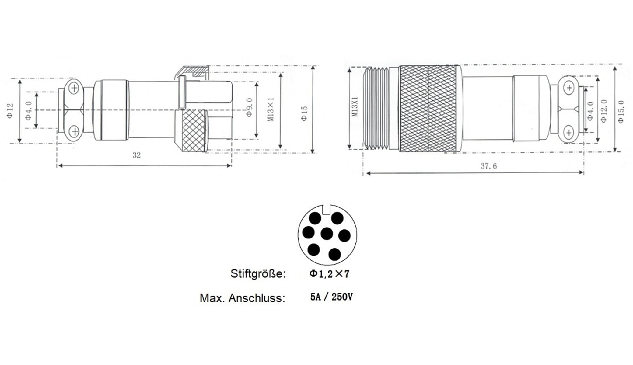 Hochstrom Steckverbinder-Set, 7-polig, Ø 12 mm, Schraubverschluss