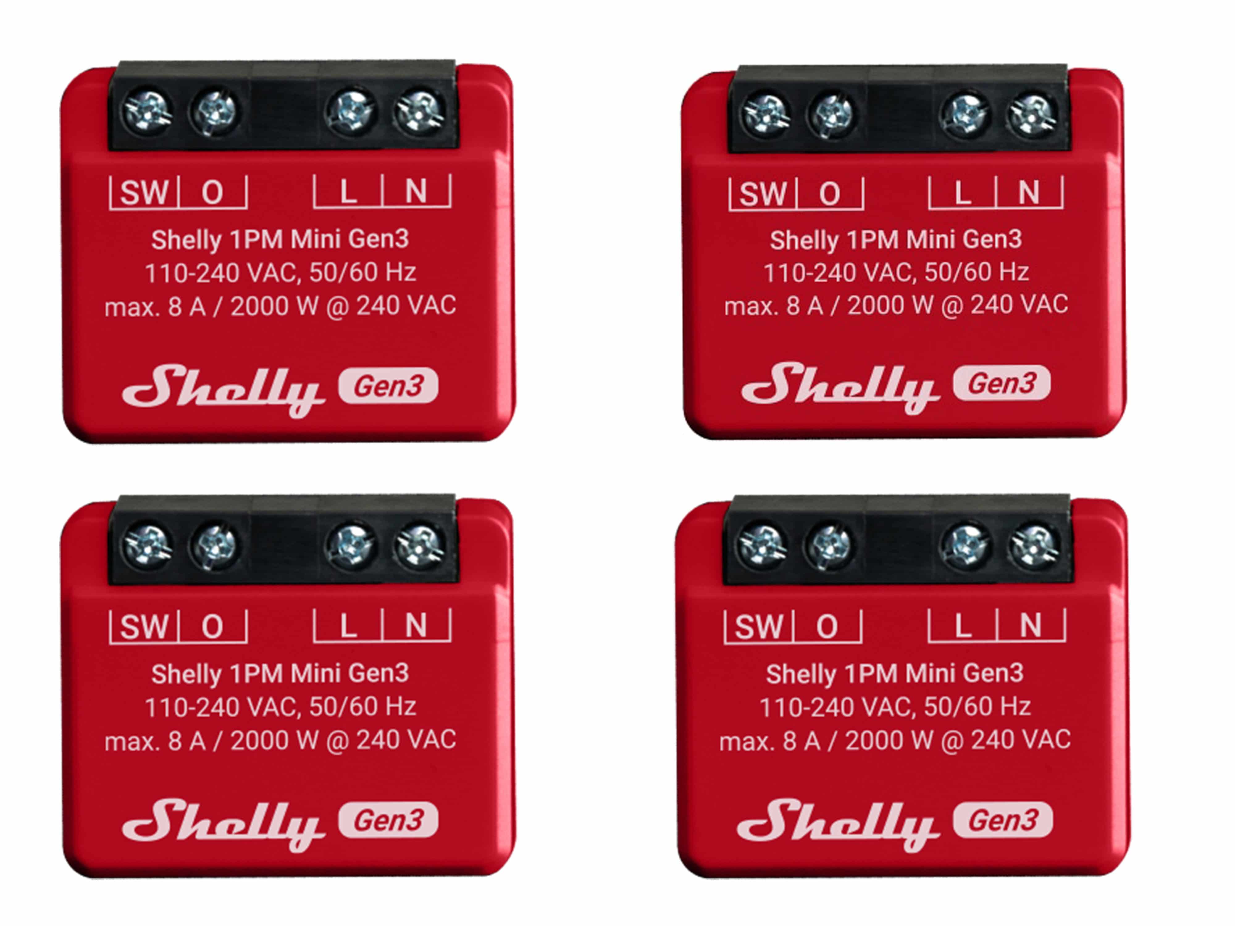 SHELLY WLAN-Schaltaktor 1PM Mini Gen 3, rot, 4 Stück