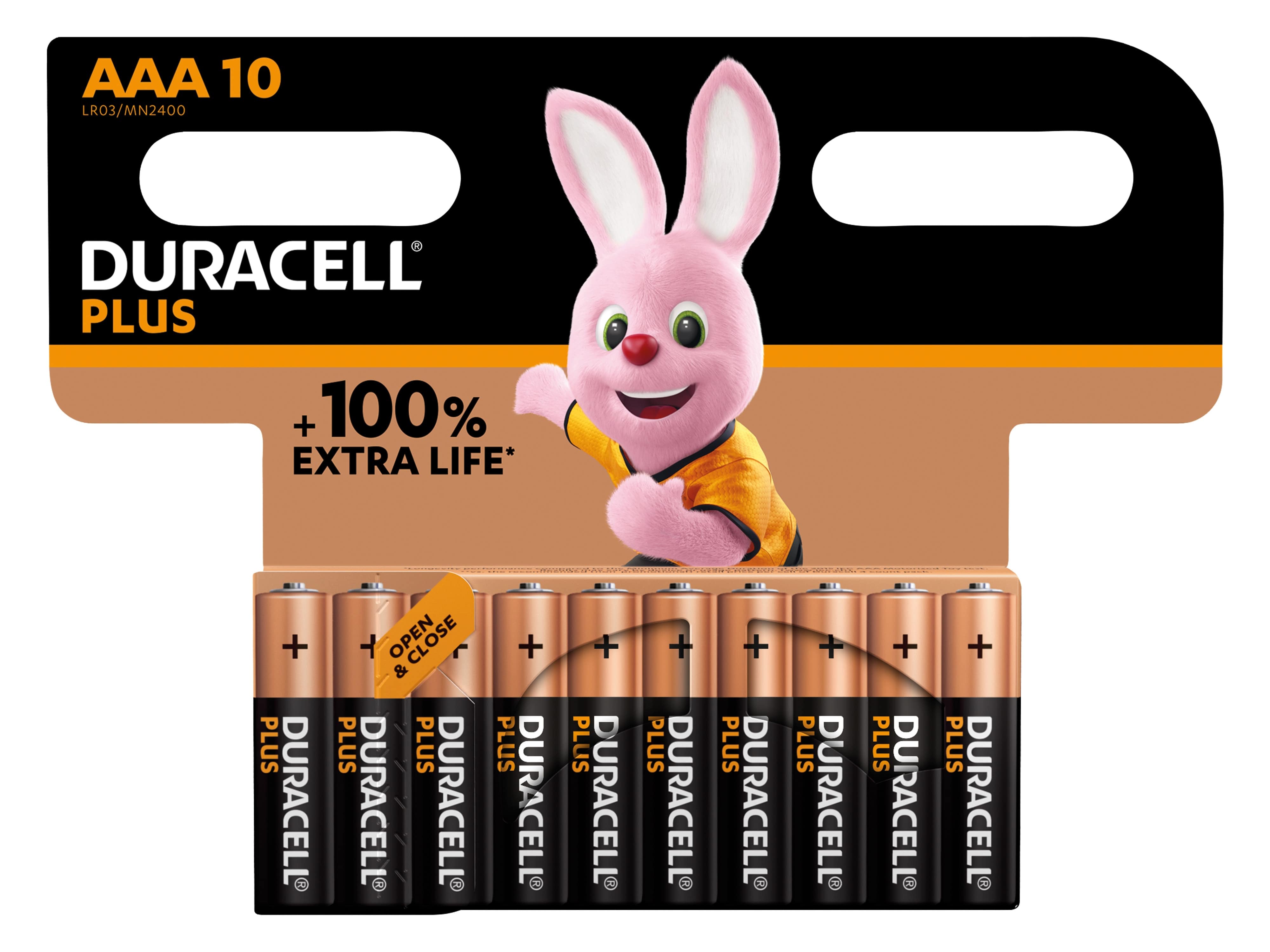 DURACELL Batterie Alkaline, Micro, AAA, LR03, 1,5V, Plus, Extra Life, 10 Stück