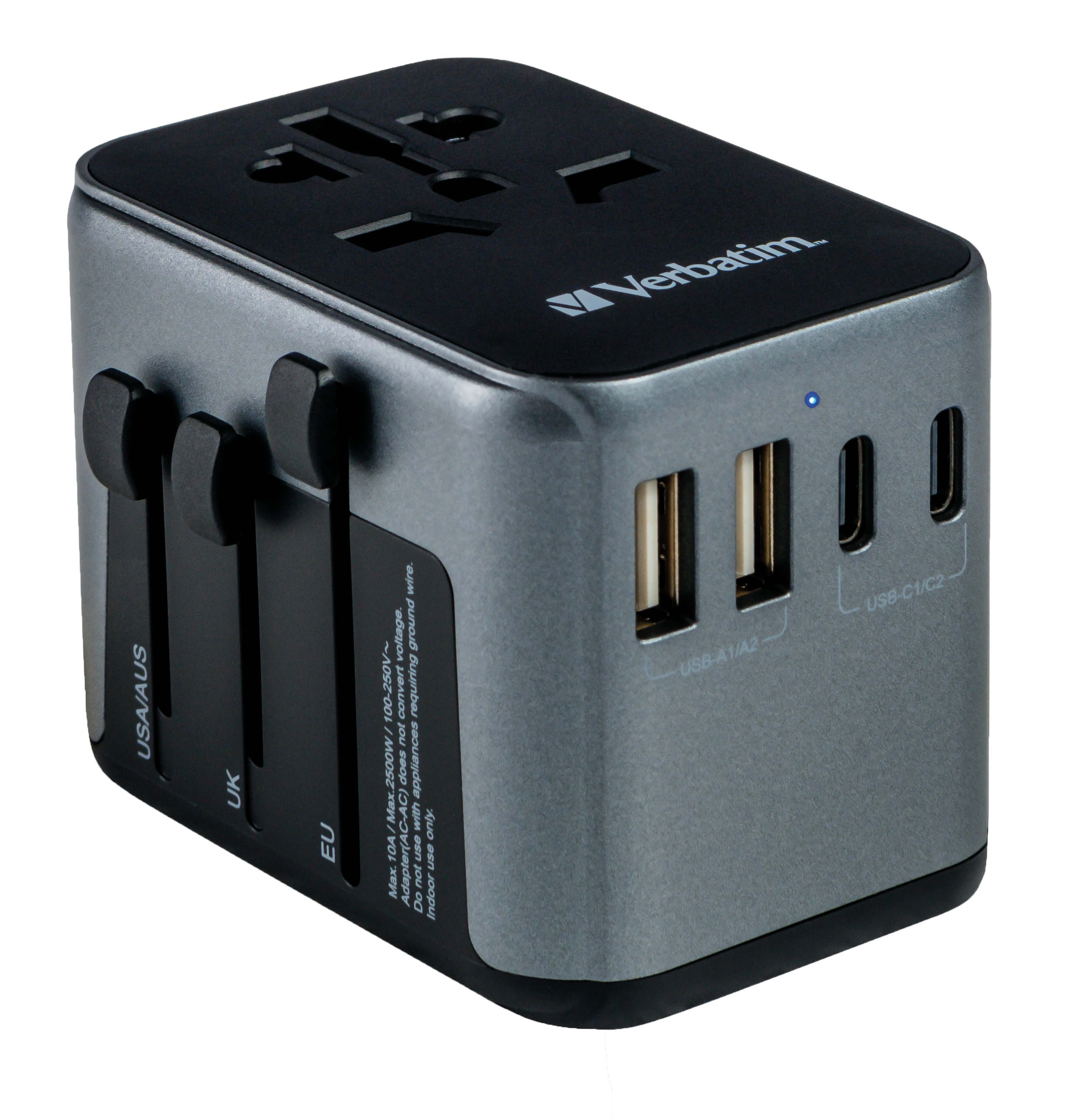 VERBATIM Universal-Reise-Adapter UTA-03, 1x Stromstecker, 2x USB-A, 3x USB-C