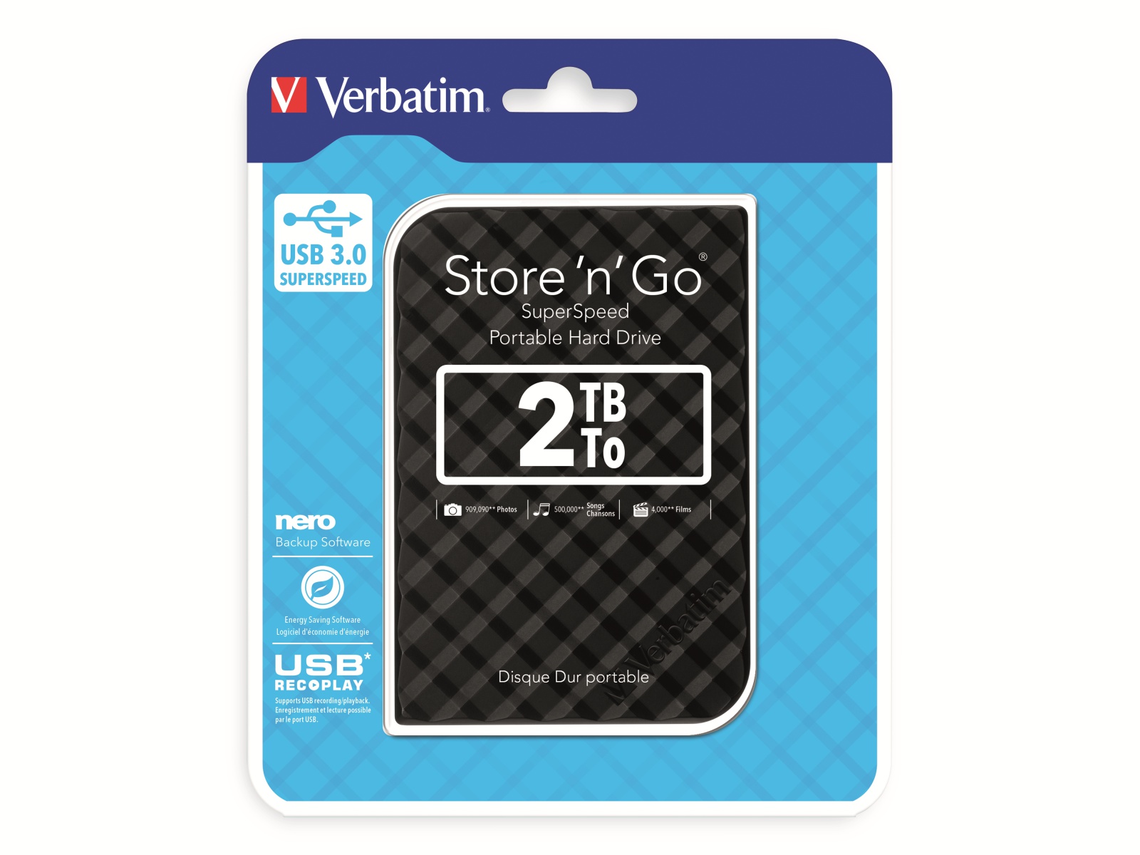 VERBATIM Externe USB 3.0 Festplatte Store 'n' Go, 2 TB, schwarz