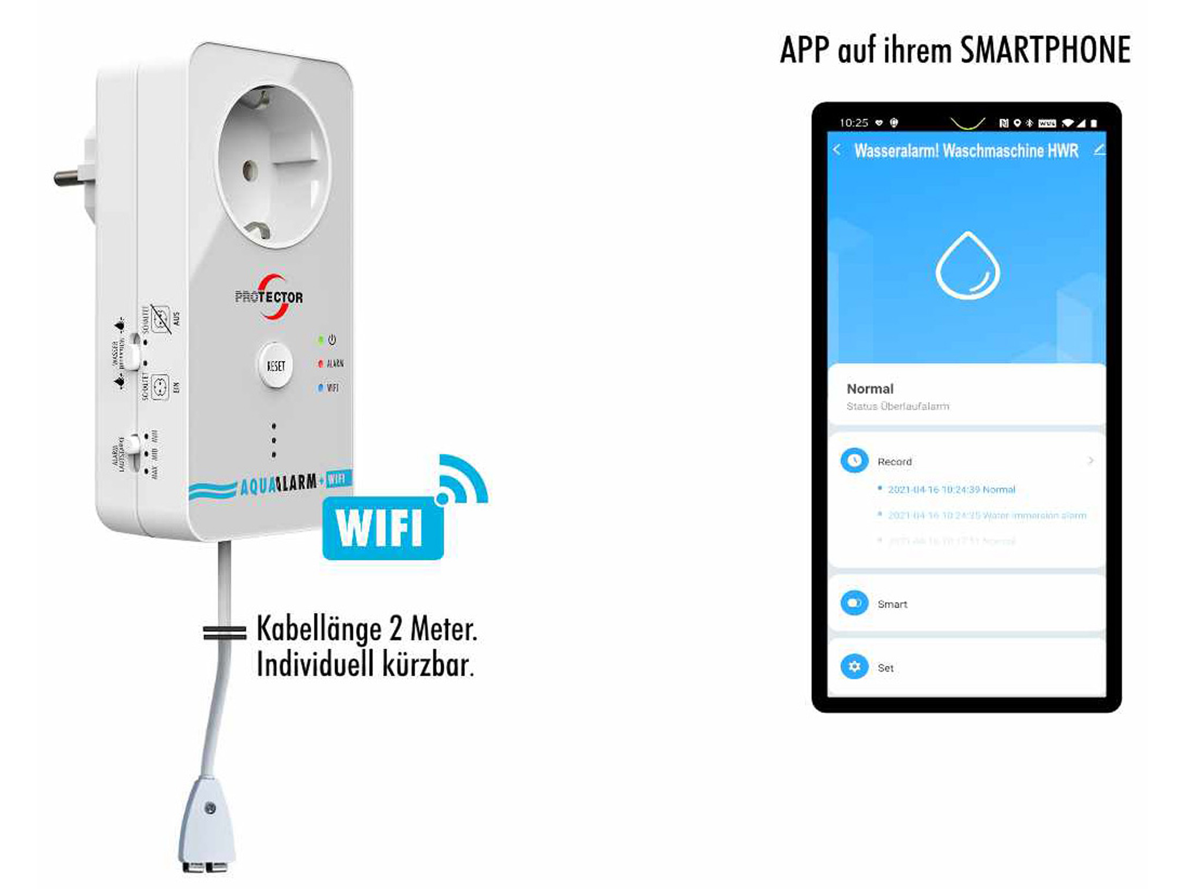 PROTECTOR Wassermelder WA 11, mit Abschaltfunktion, WiFi u. APP