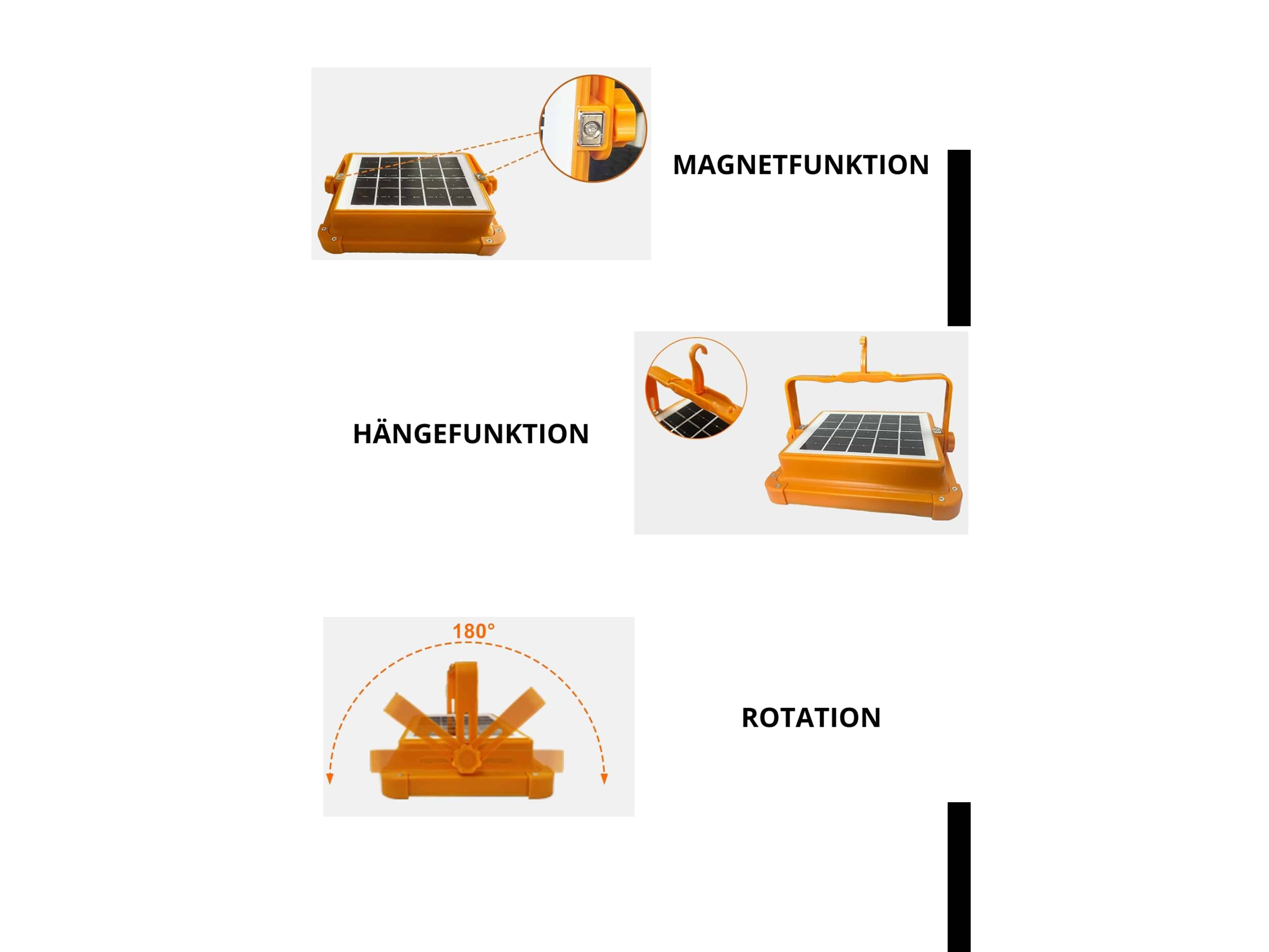 LUXULA Solar-Led-Baustrahler LXSO400110, Akku, CCT, IP65, Magnet-und Hängefuntion