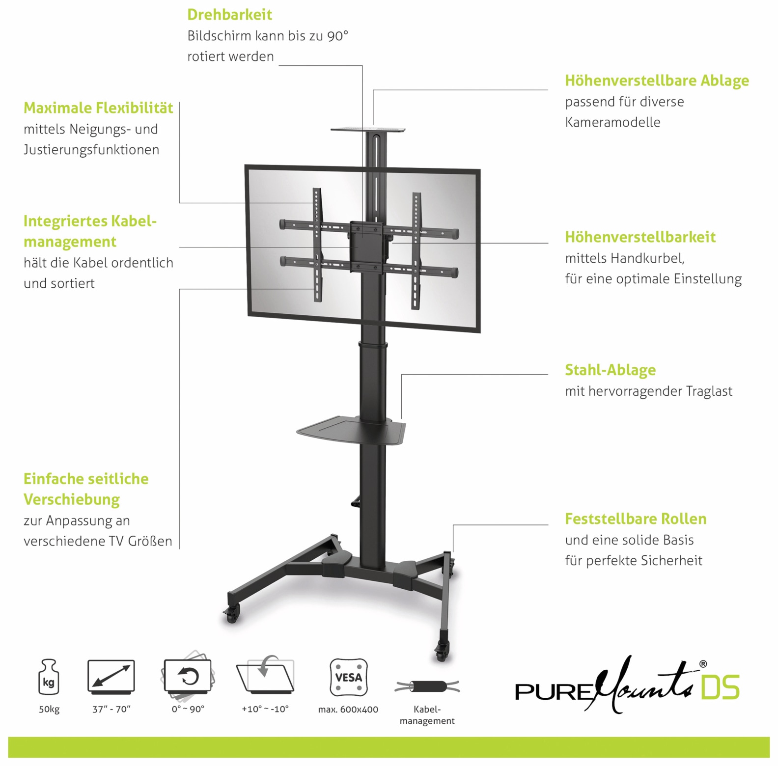 PUREMOUNTS TV Standfuß PM-CART-70CB, VESA 600x400mm