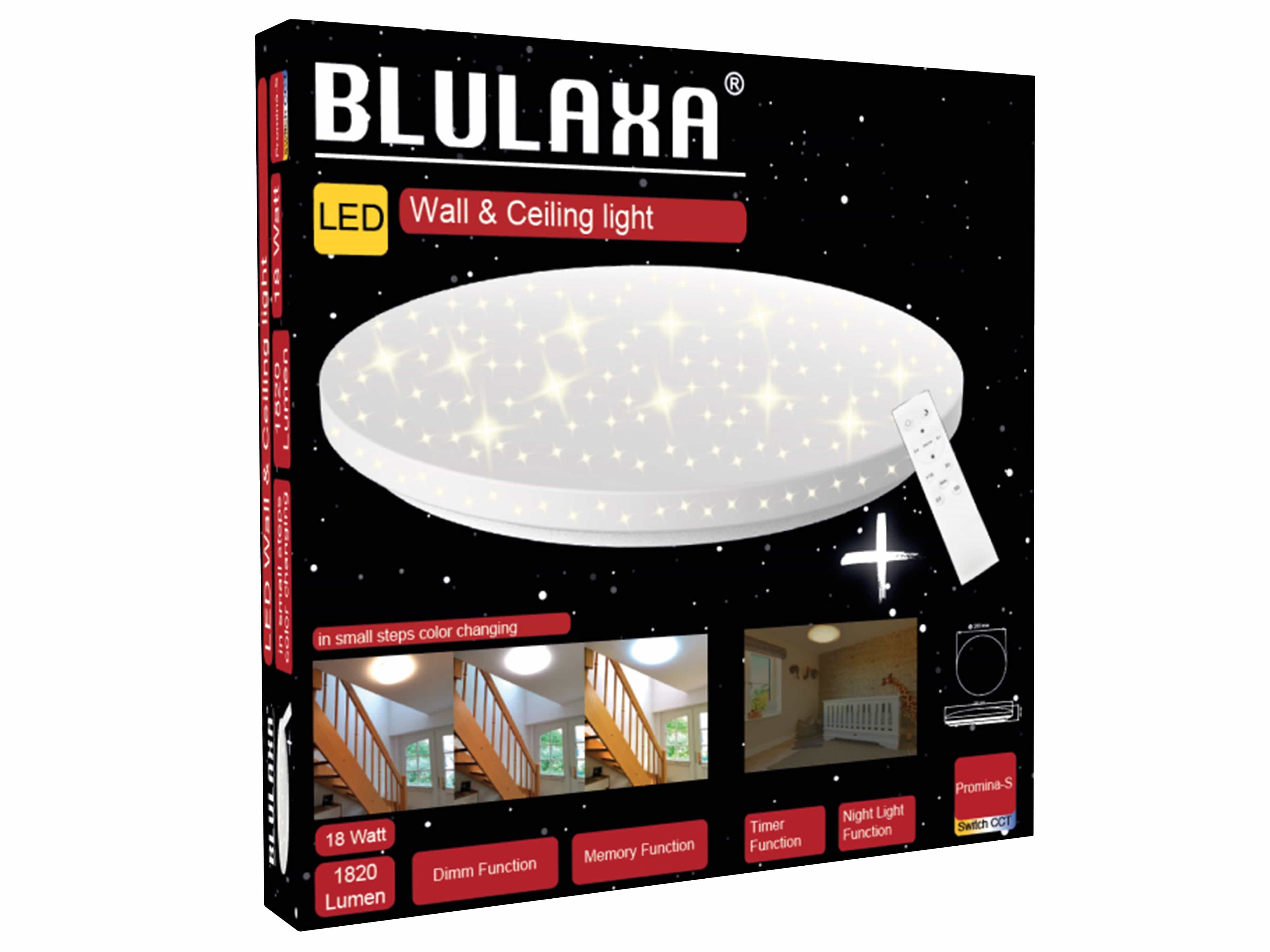 BLULAXA LED-Deckenleuchte, Promina-S, Sternenhimmel, 18W, CCT + Fernbedienung