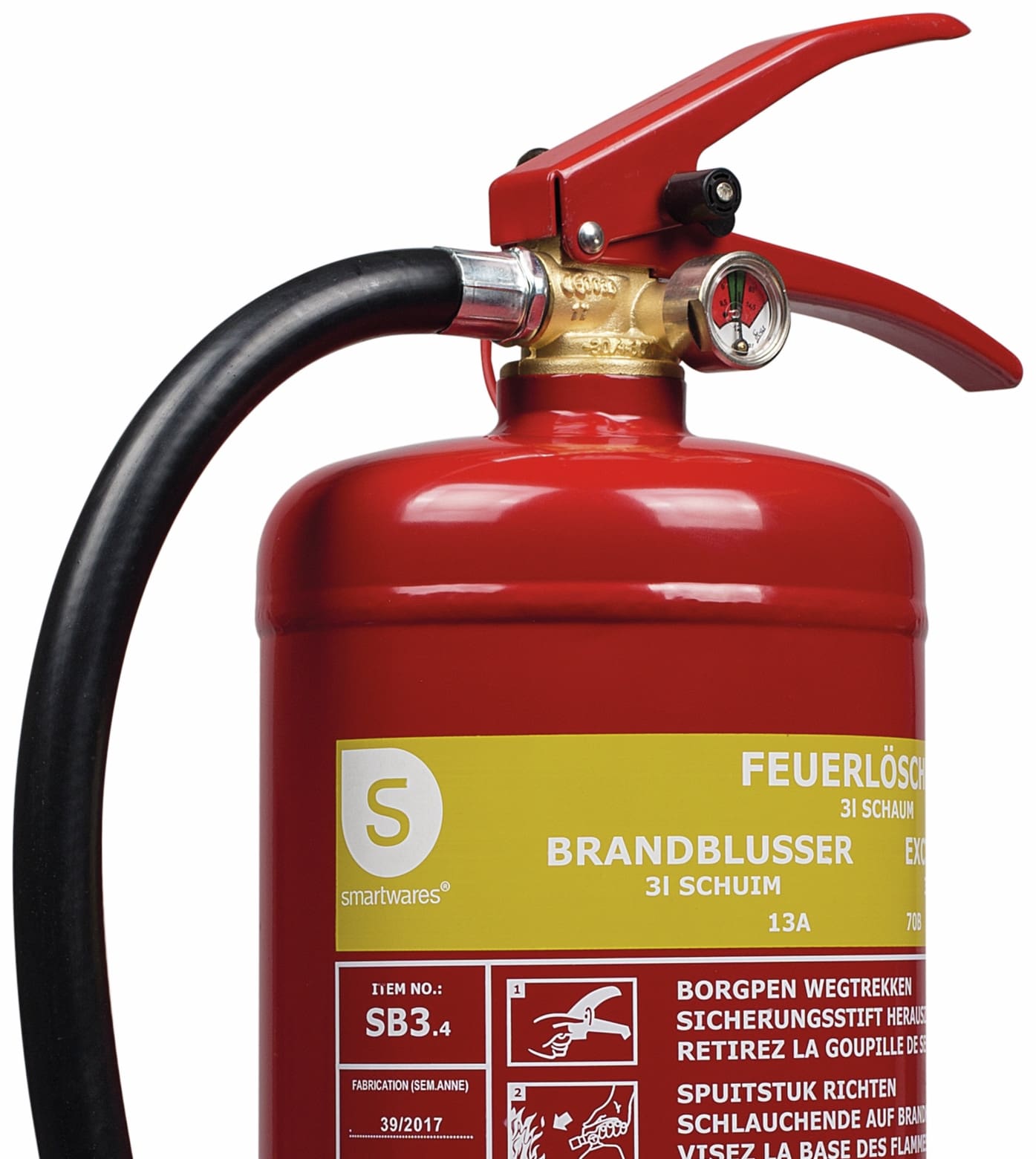 SMARTWARES Feuerlöscher, Schaum, 3 L, Brandklasse 13A, 70B