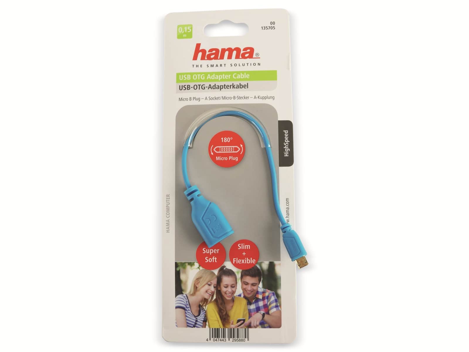 HAMA Micro-USB OTG Kabel 135705, Flexi-Slim, blau, 0,15 m