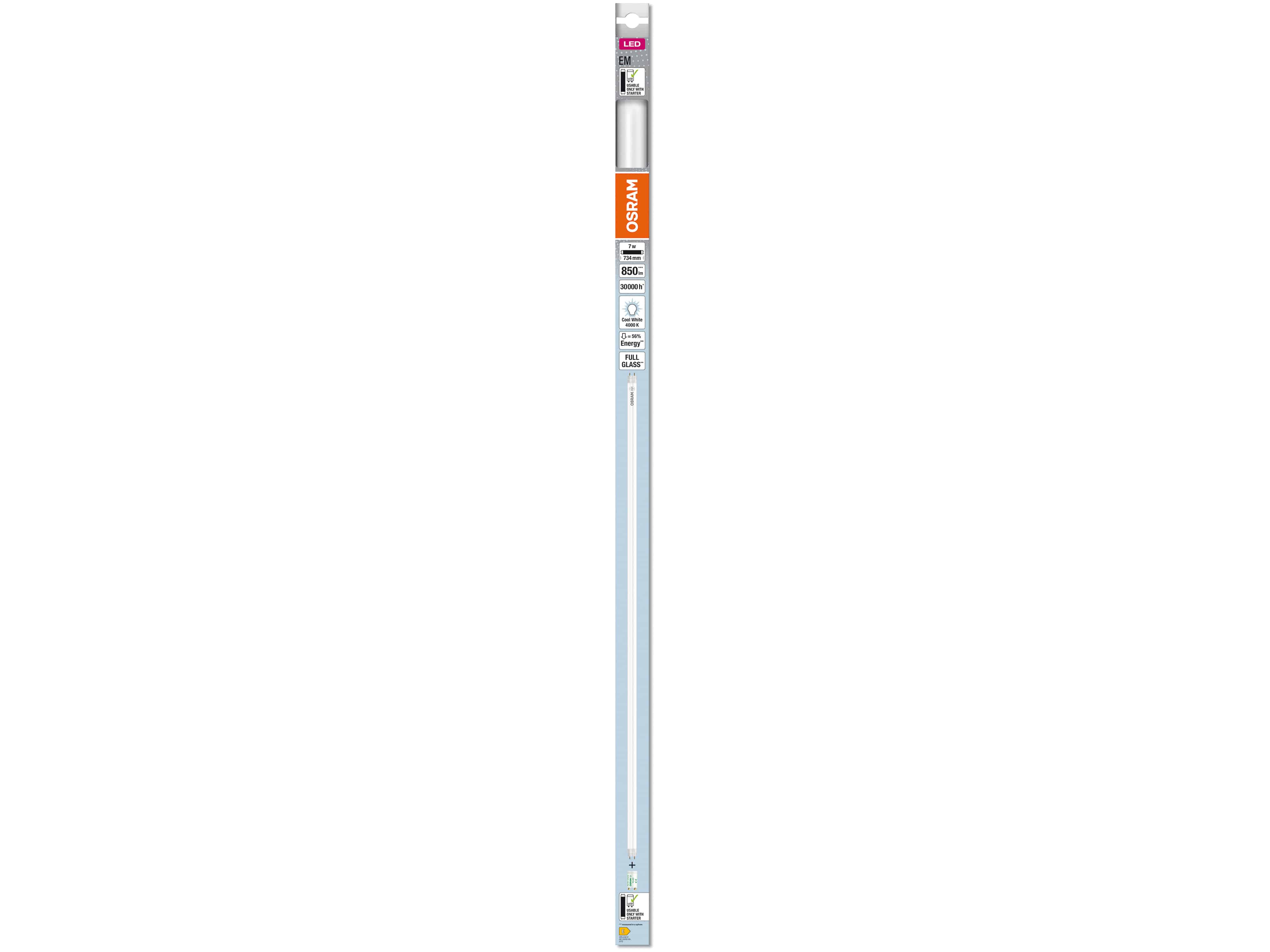 OSRAM LED-Röhre, T8, 720mm, G13, EEK: E, 7W, 850lm, 4000K