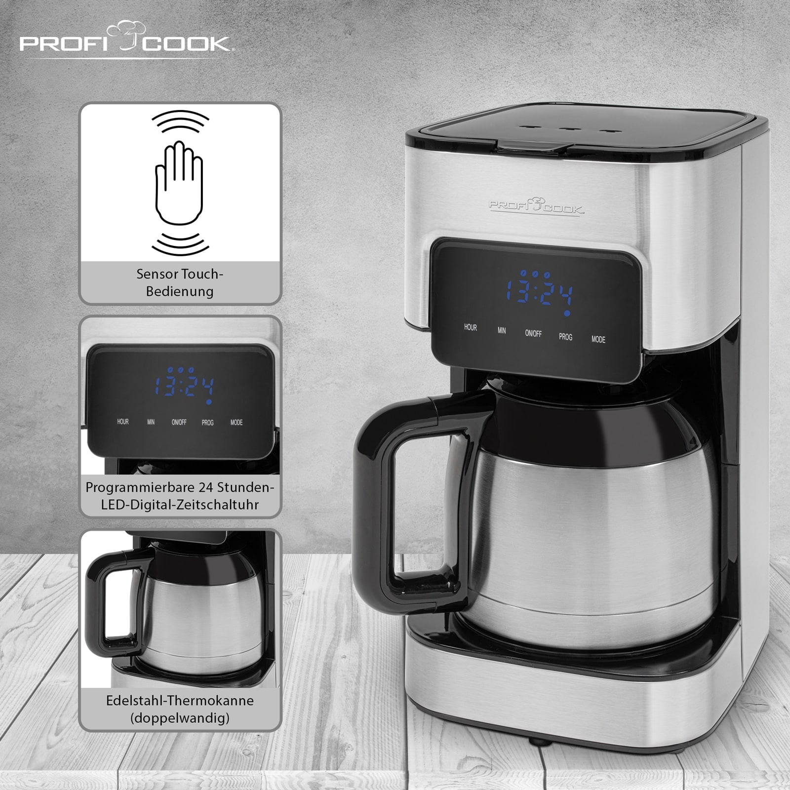 PROFI COOK Kaffeemaschine PC-KA 1191, 1,2 L, inox Sensor Touch