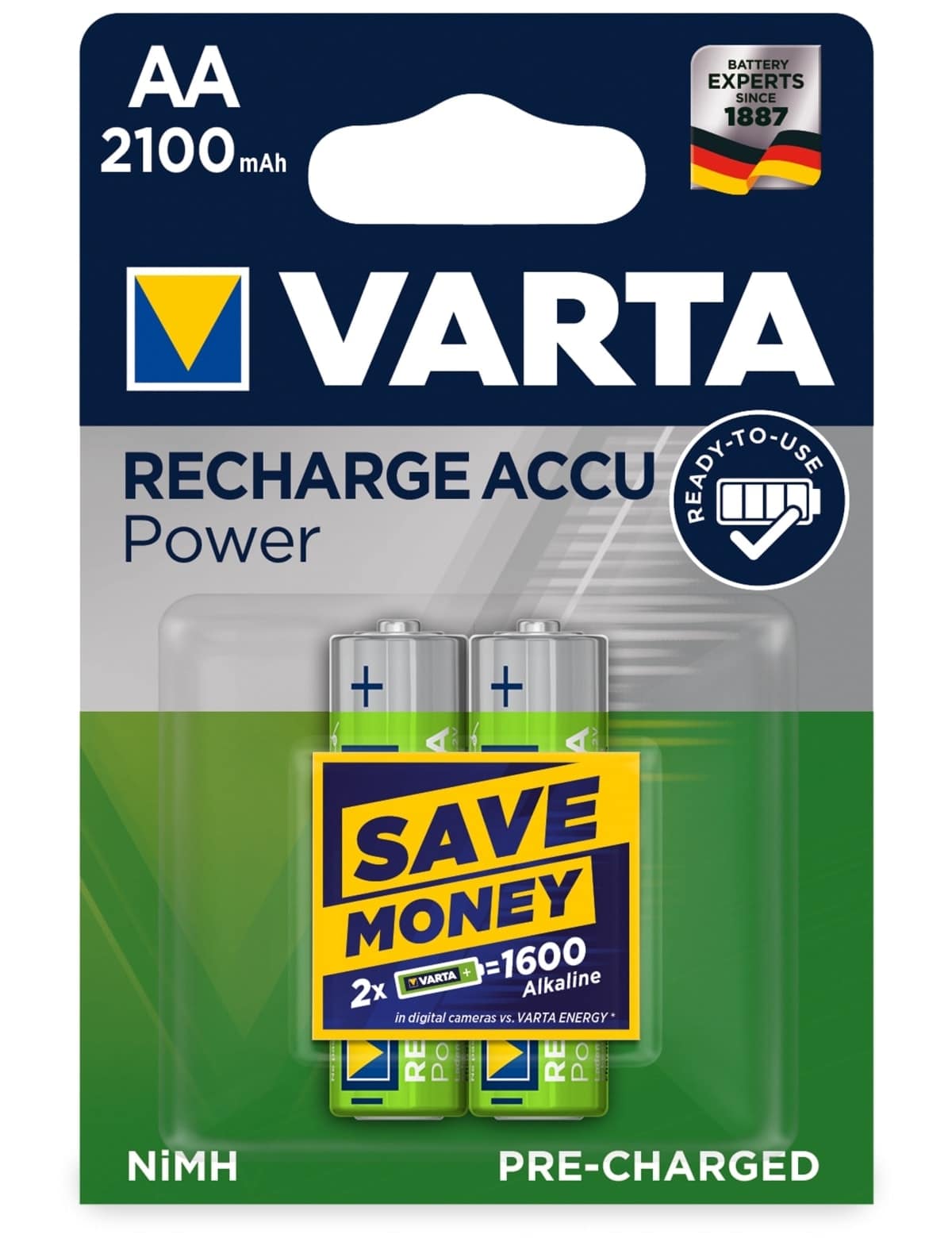 VARTA NiMH-Mignon-Akku 56706, 2100 mAh, 2 Stück