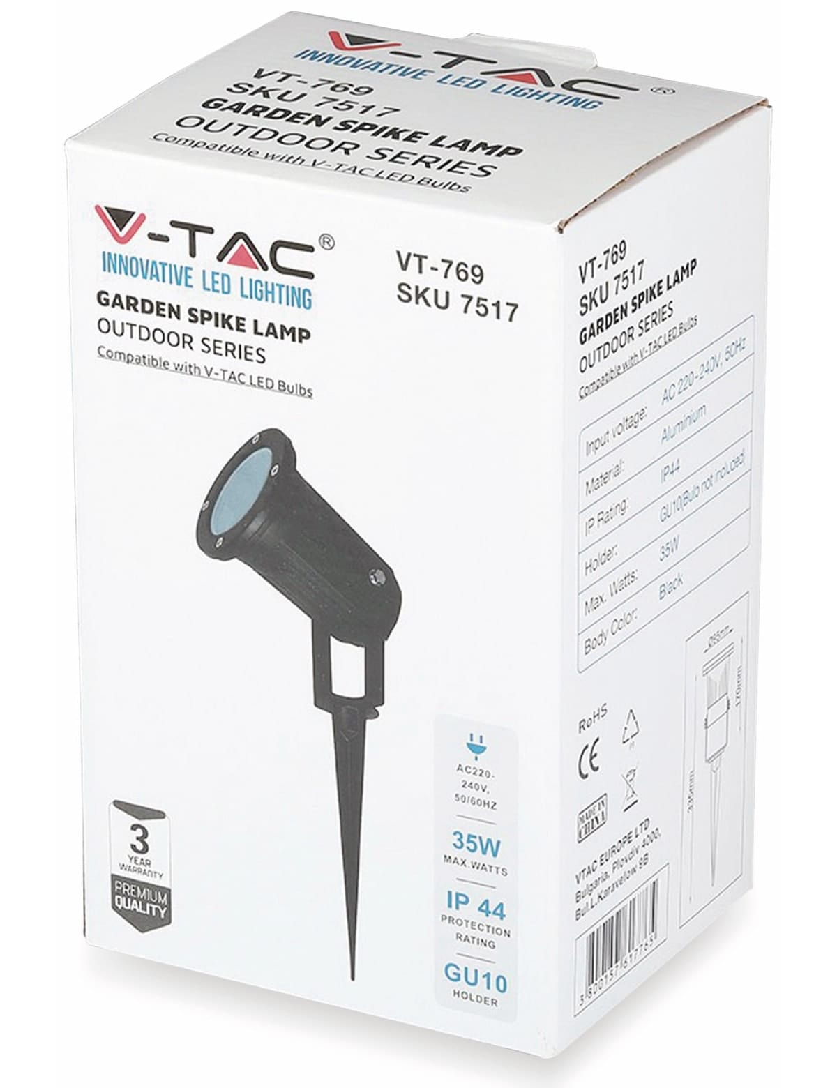 V-TAC Gartenstrahler VT-769, IP 44, GU10, VT-7517