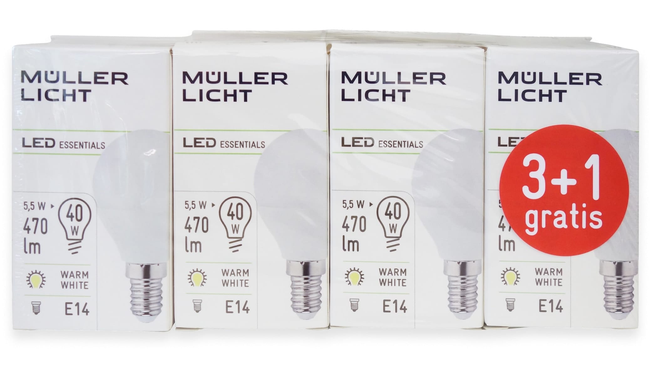 MÜLLER-LICHT LED-Lampe, Tropfenform, 400259, E14, EEK: F, 4,5W, 470 lm, 2700 K, matt, 4 Stück