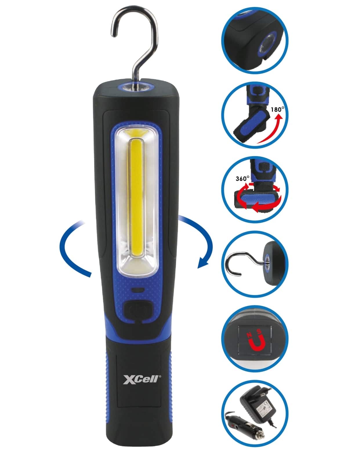 XCELL LED Arbeitsleuchte Spin, 4 W, 280 lm, 360° dreh- und 180° neigbar